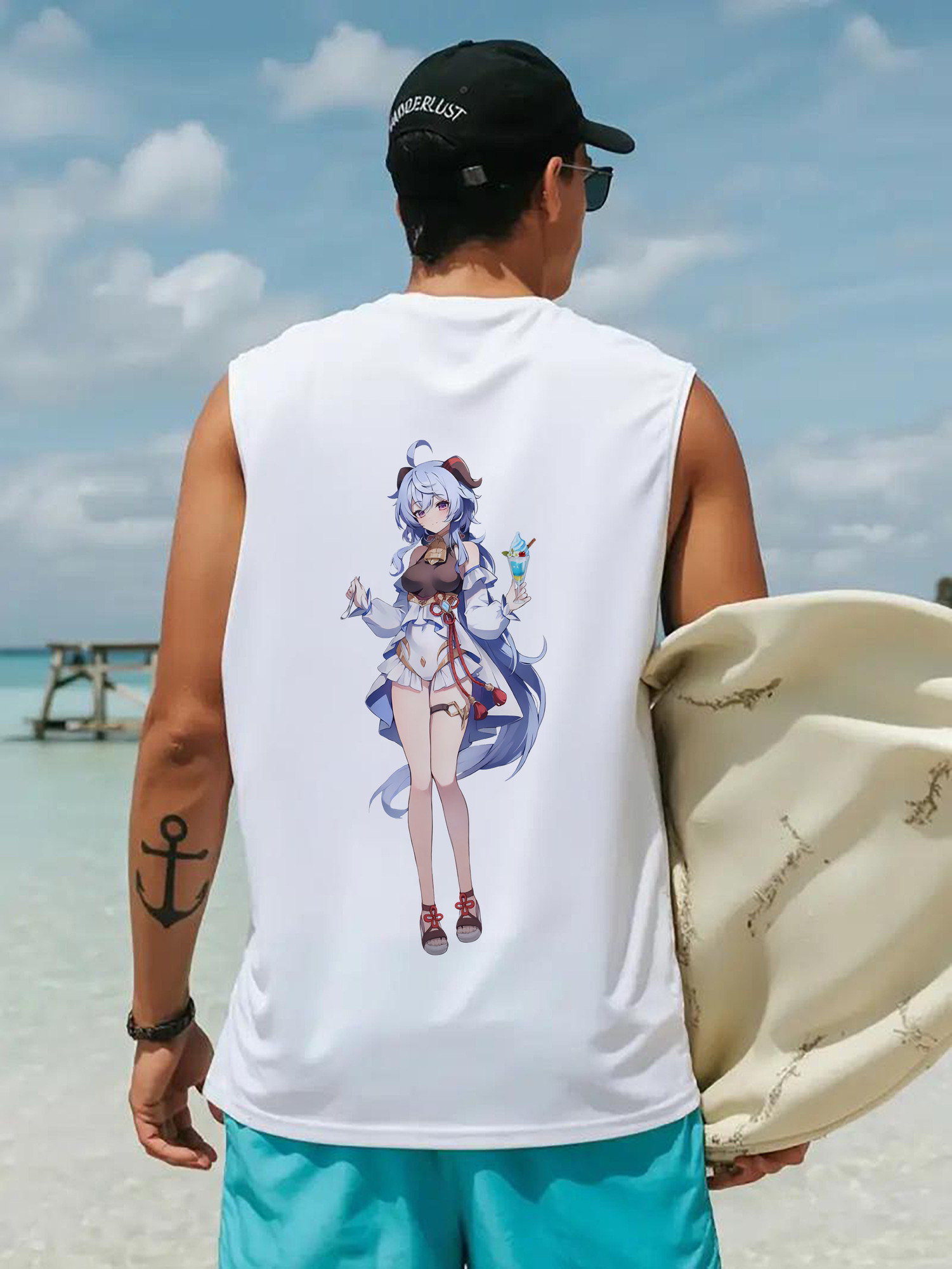 げんし神 甘雨 かんう genshin Ganyu コットン100％タンクトップ（背面プリント）