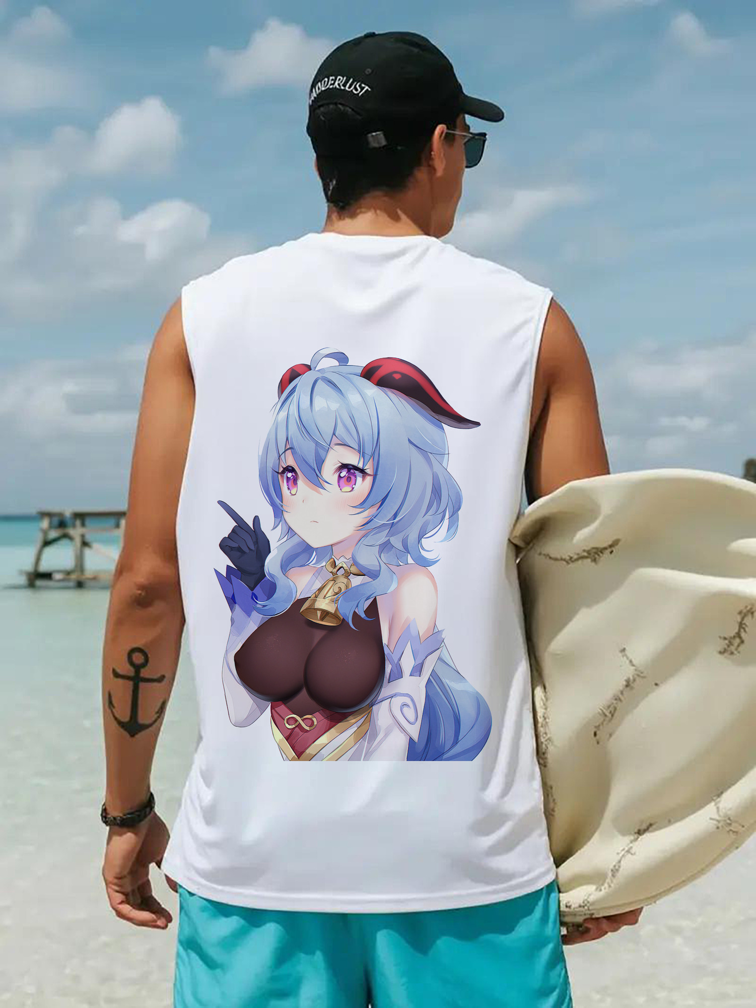 げんし神 甘雨 かんう genshin Ganyu コットン100％タンクトップ（背面プリント）