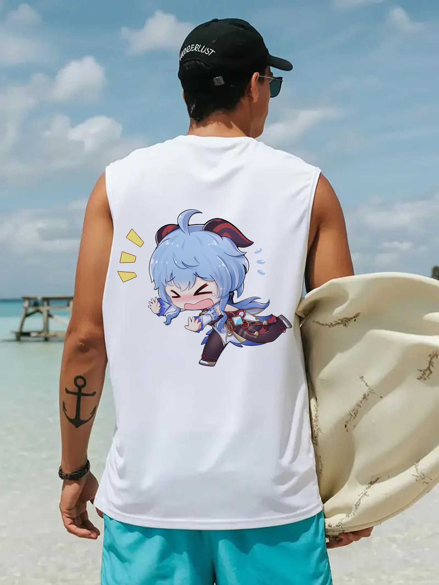 げんし神 甘雨 かんう genshin Ganyu コットン100％タンクトップ（背面プリント）