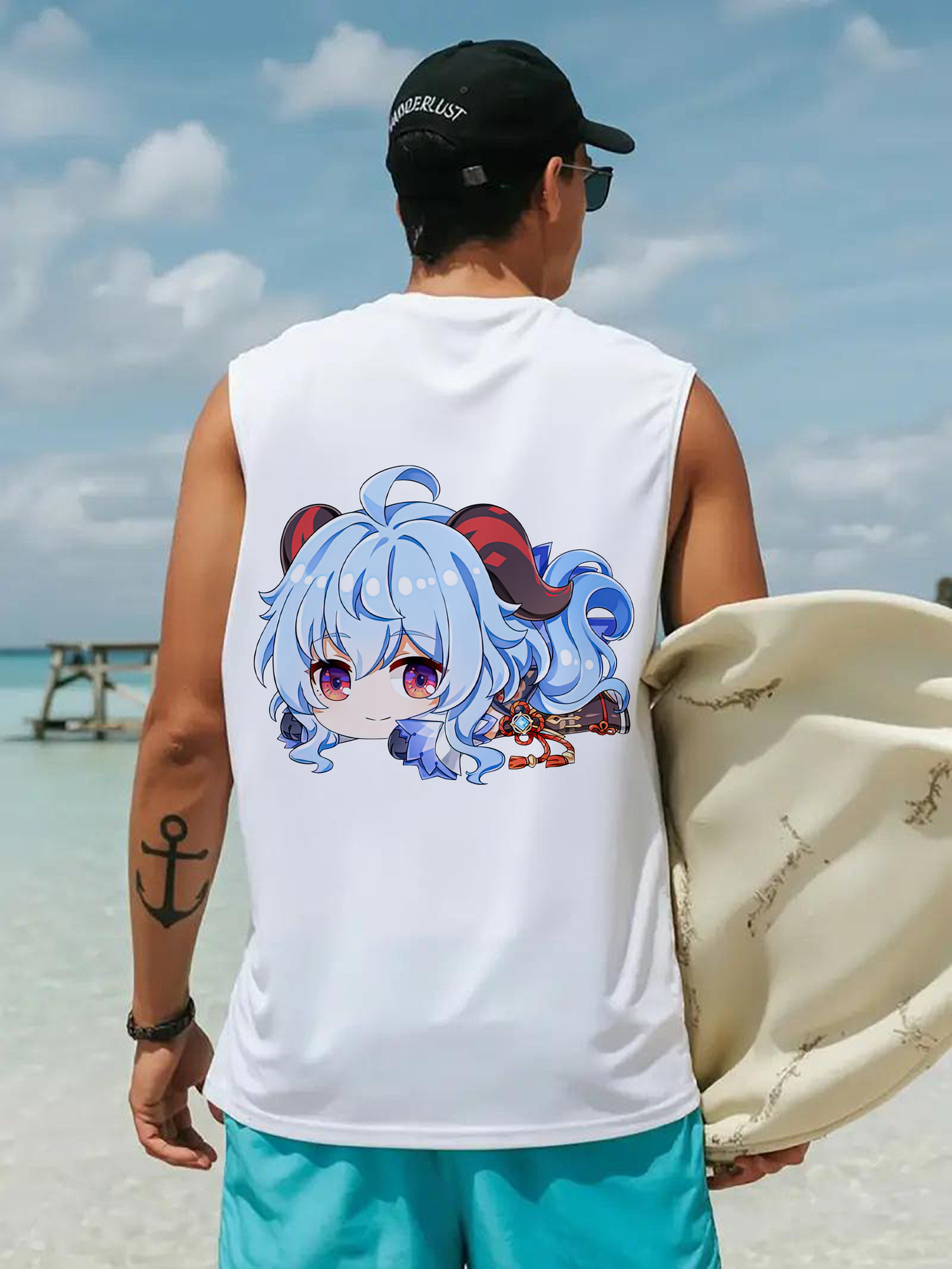 げんし神 甘雨 かんう genshin Ganyu コットン100％タンクトップ（背面プリント）