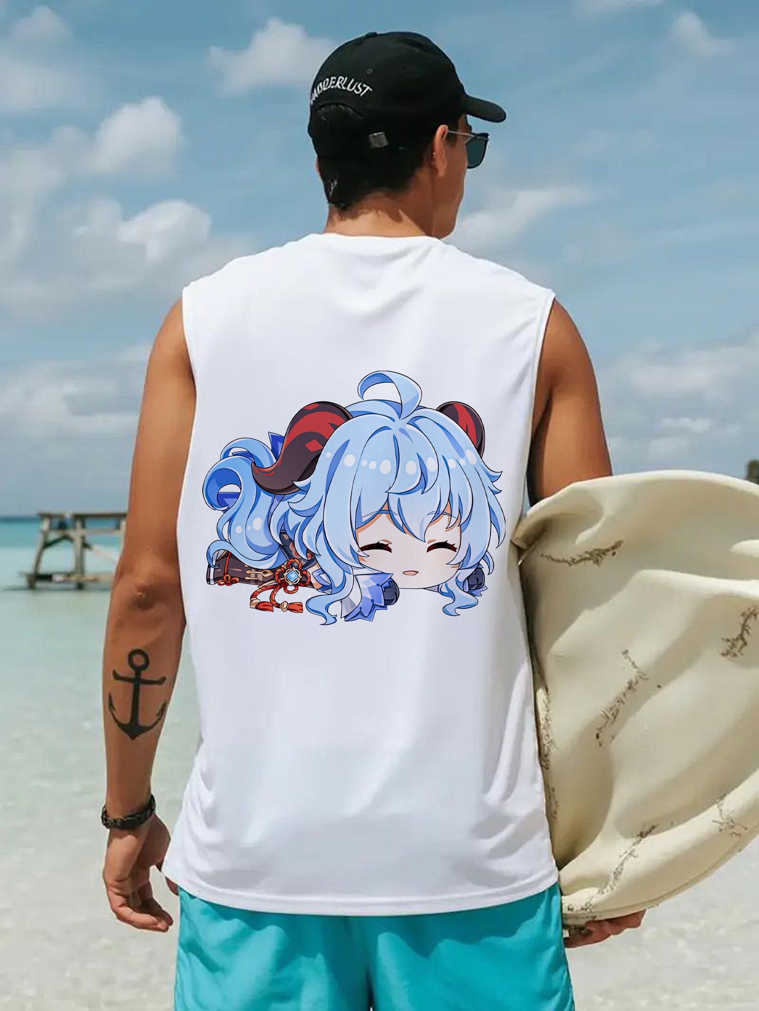 げんし神 甘雨 かんう genshin Ganyu コットン100％タンクトップ（背面プリント）