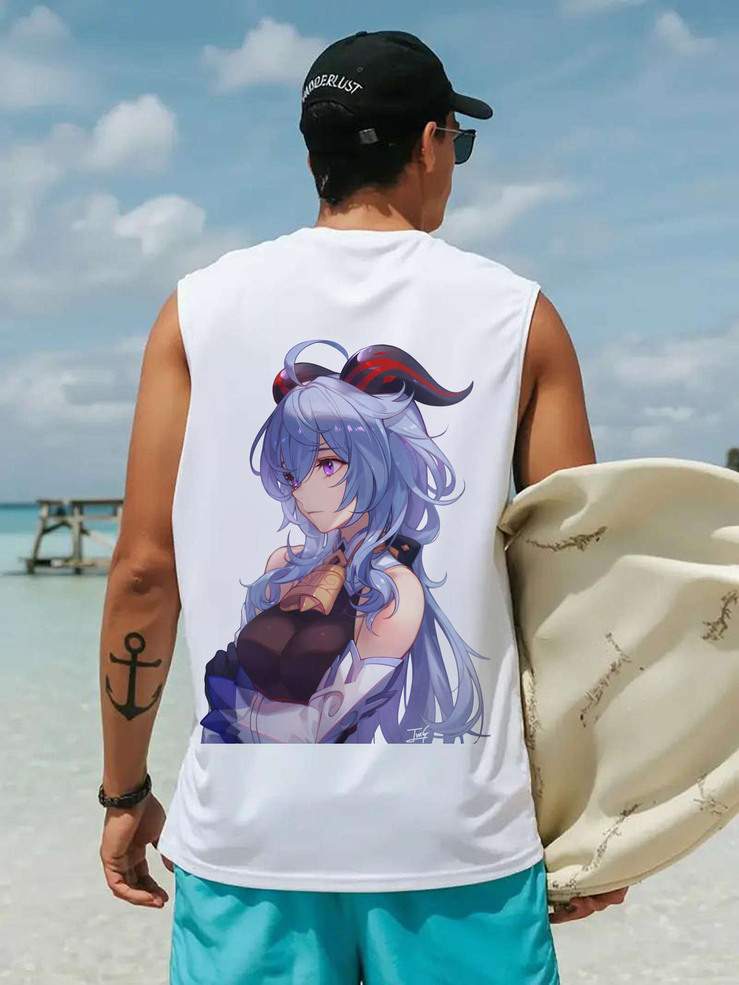 げんし神 甘雨 かんう genshin Ganyu コットン100％タンクトップ（背面プリント）