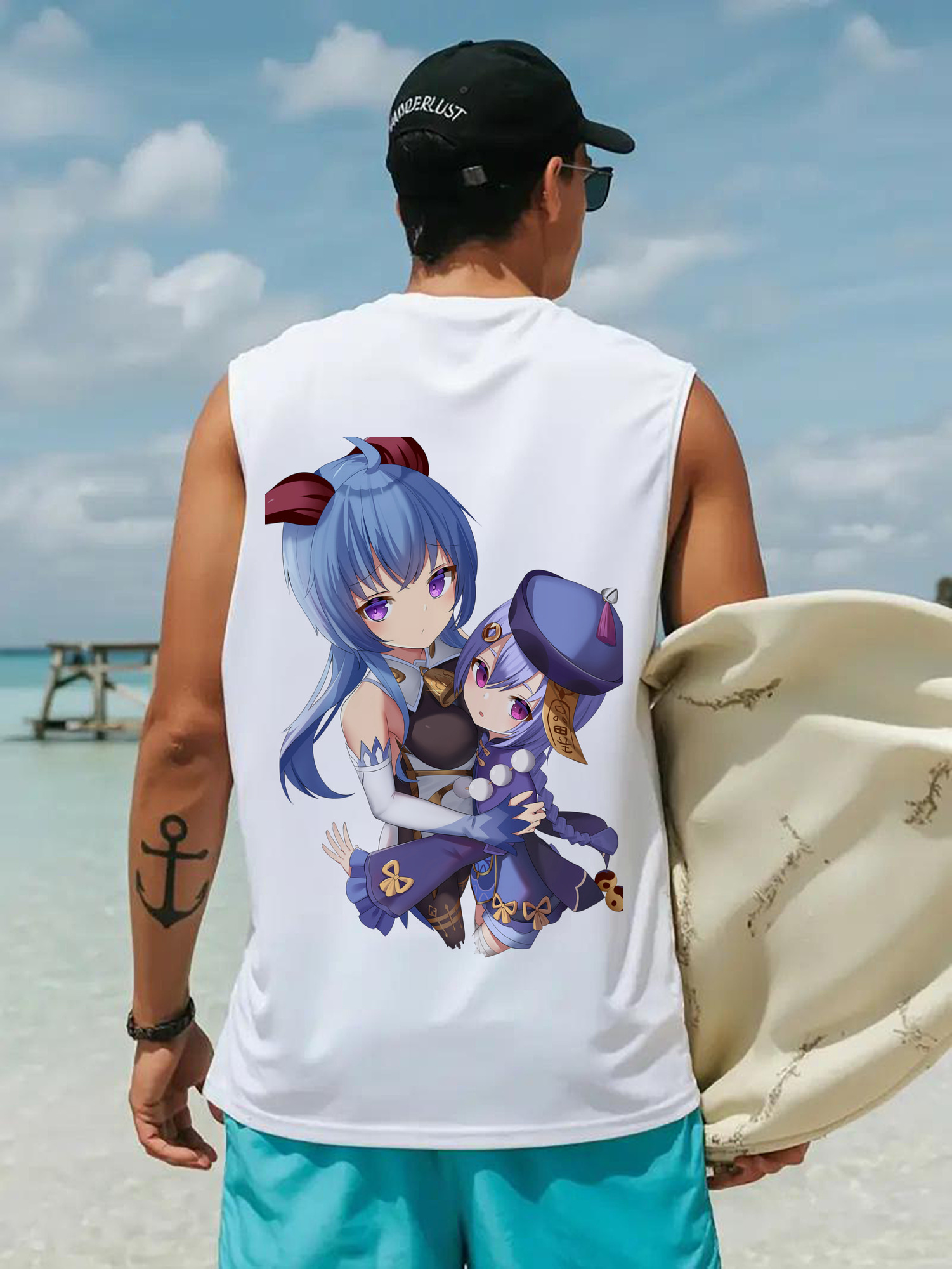 げんし神 甘雨 かんう genshin Ganyu コットン100％タンクトップ（背面プリント）