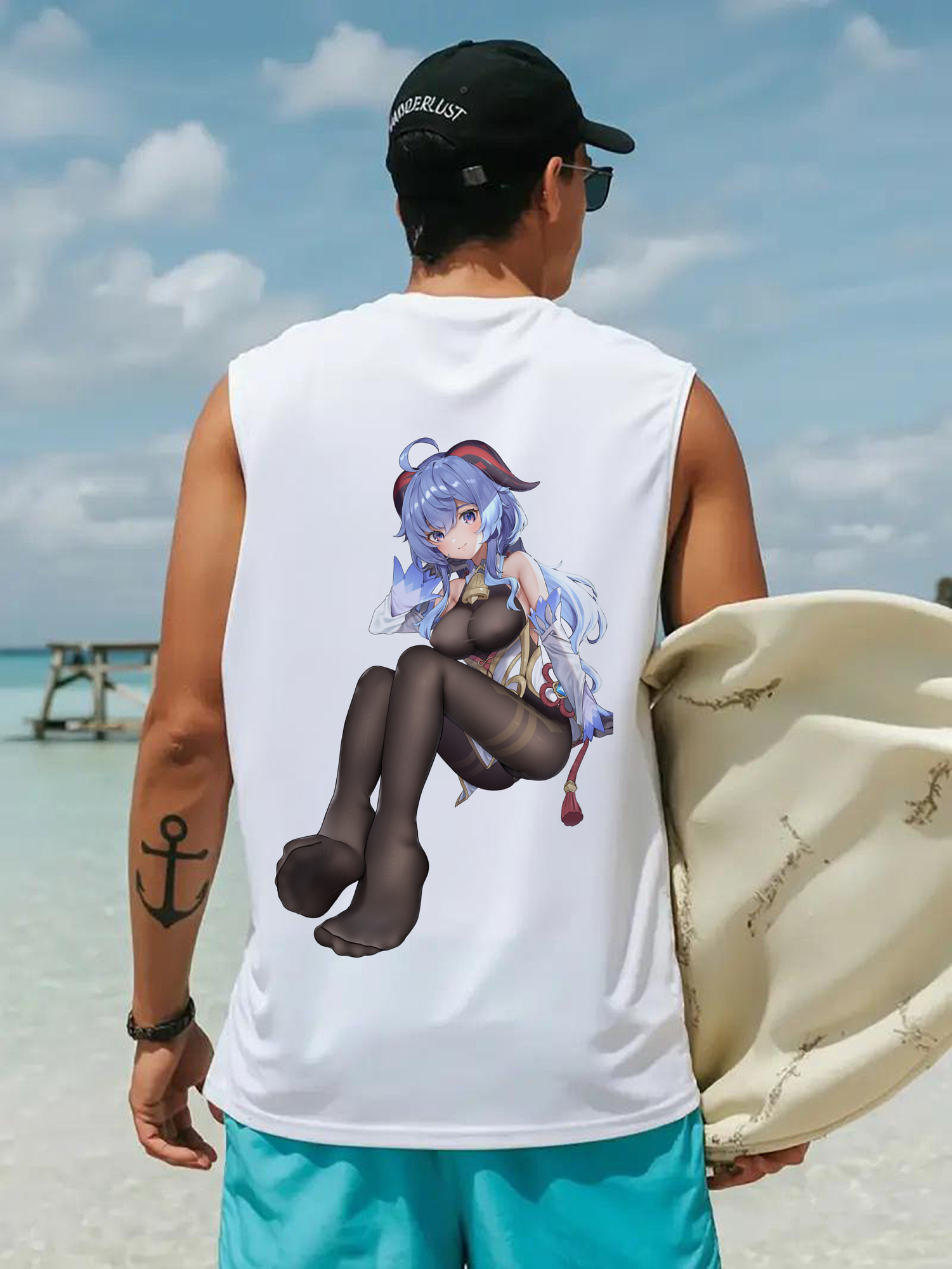 げんし神 甘雨 かんう genshin Ganyu コットン100％タンクトップ（背面プリント）