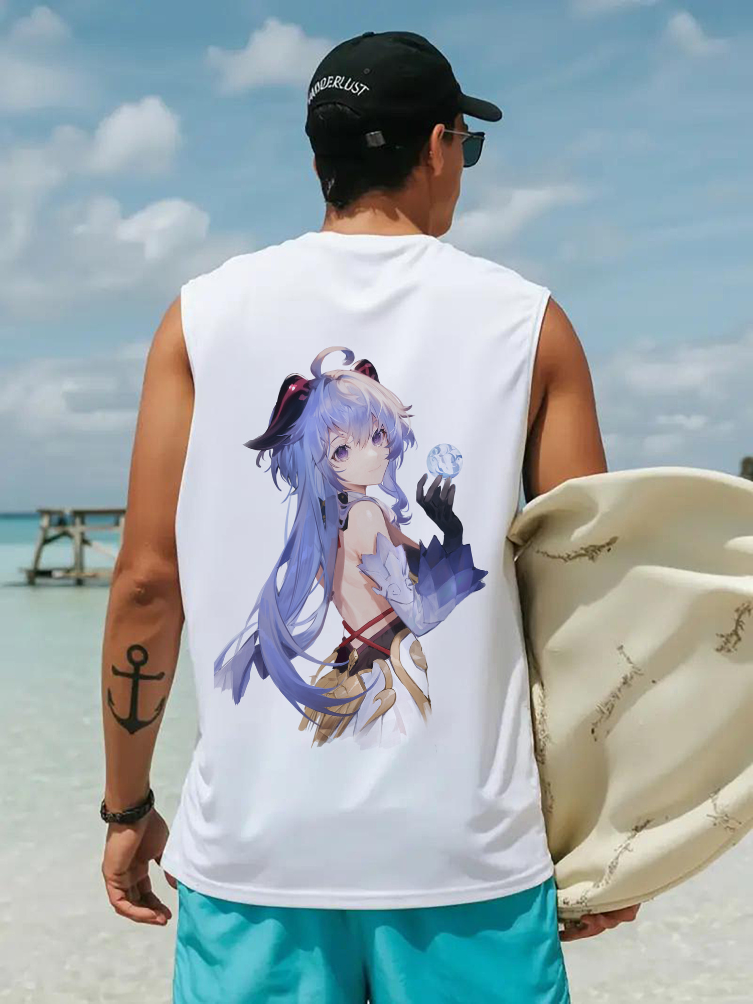 げんし神 甘雨 かんう genshin Ganyu コットン100％タンクトップ（背面プリント）