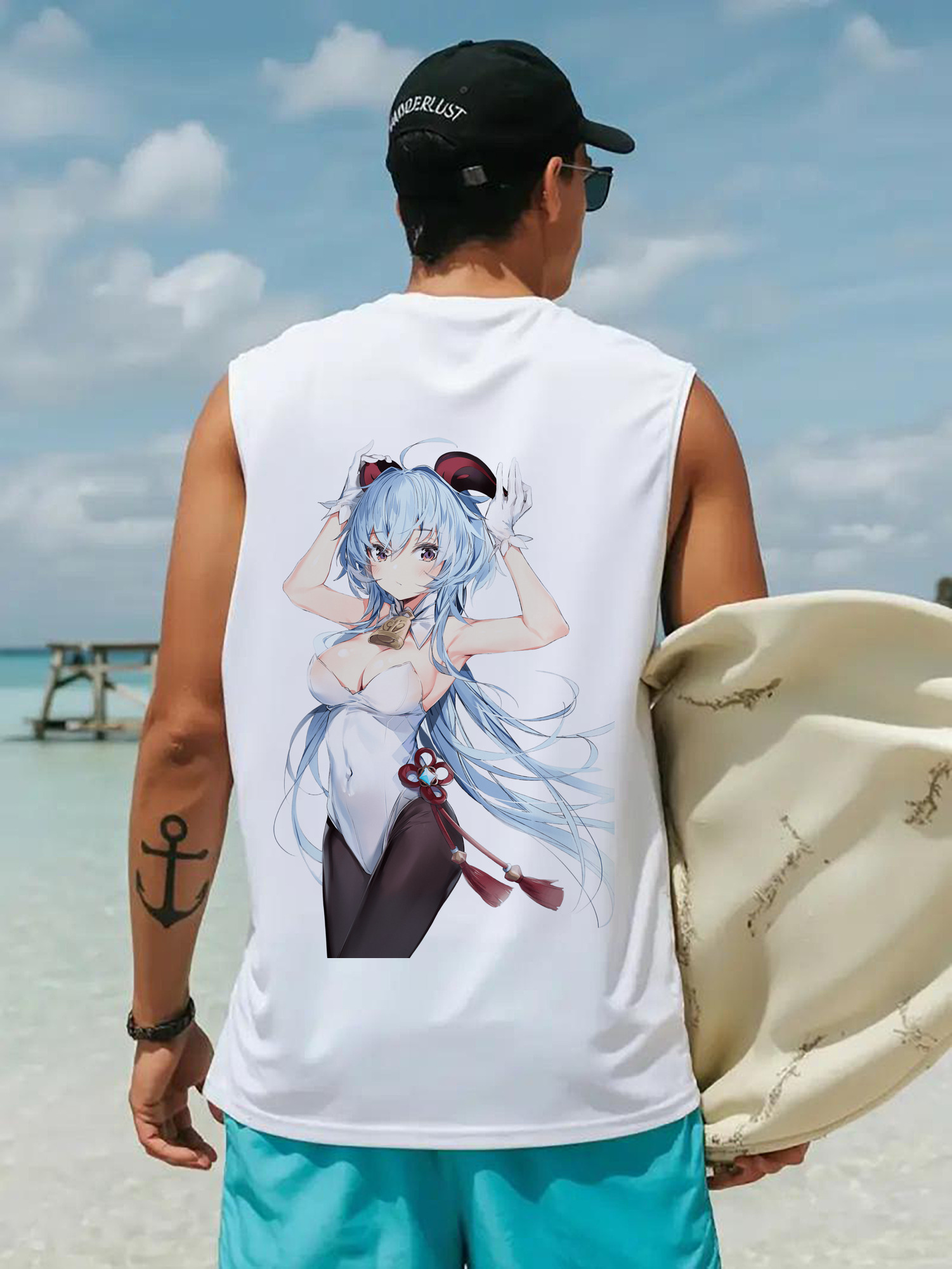 げんし神 甘雨 かんう genshin Ganyu コットン100％タンクトップ（背面プリント）