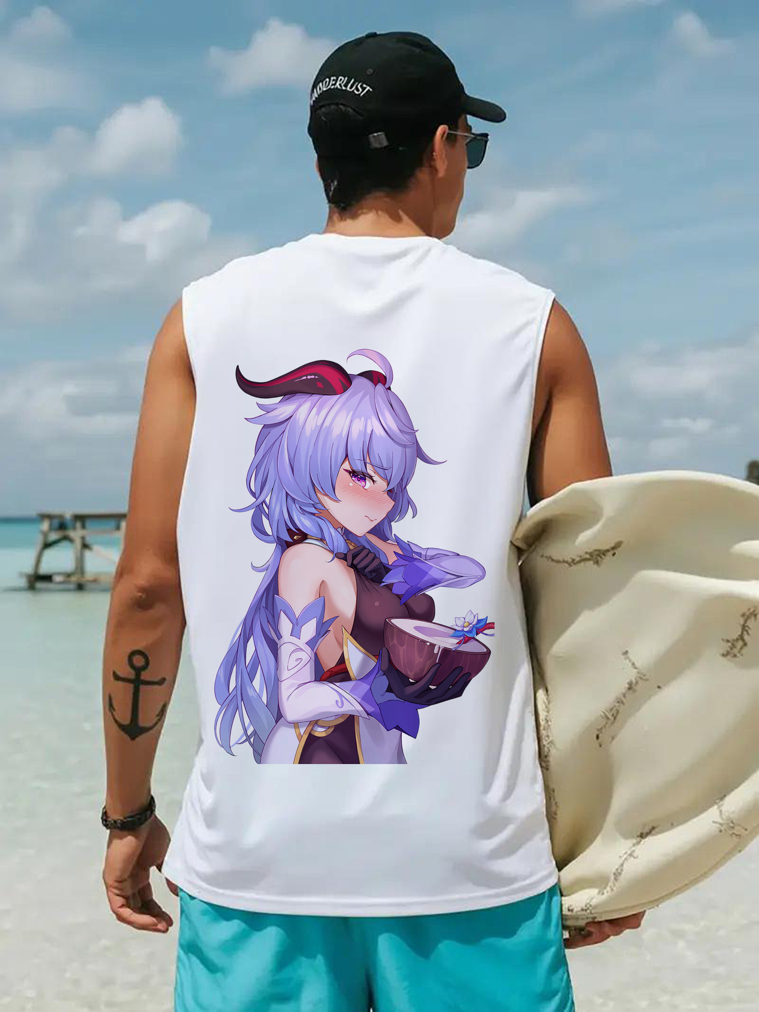 げんし神 甘雨 かんう genshin Ganyu コットン100％タンクトップ（背面プリント）