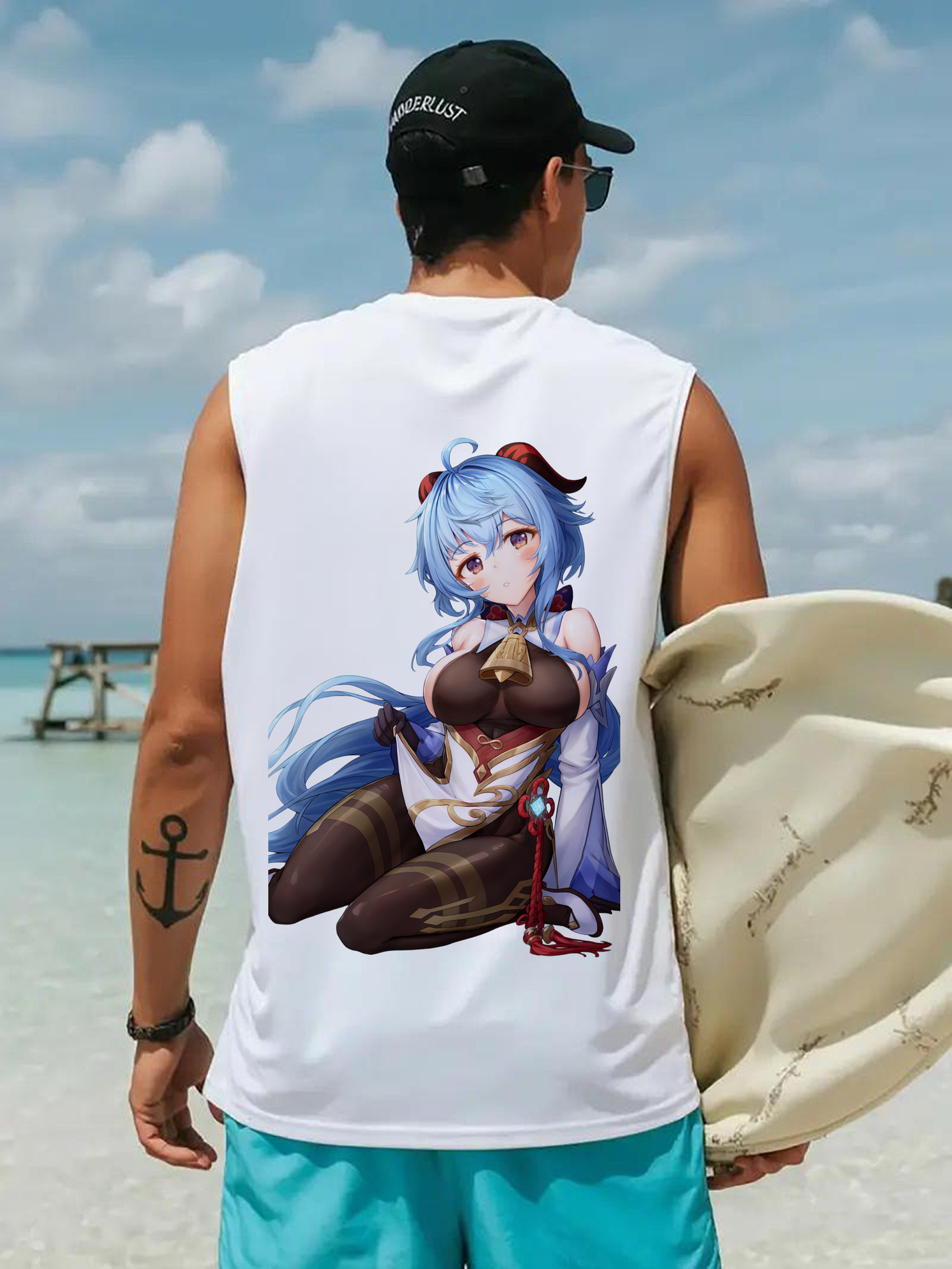 げんし神 甘雨 かんう genshin Ganyu コットン100％タンクトップ（背面プリント）