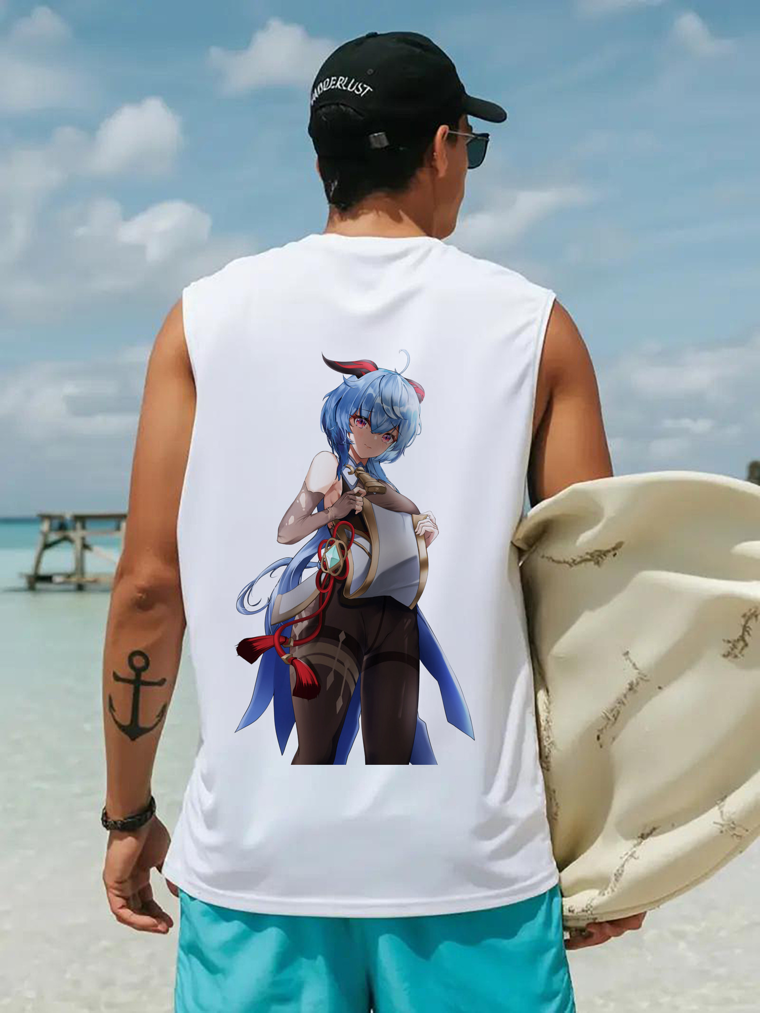 げんし神 甘雨 かんう genshin Ganyu コットン100％タンクトップ（背面プリント）