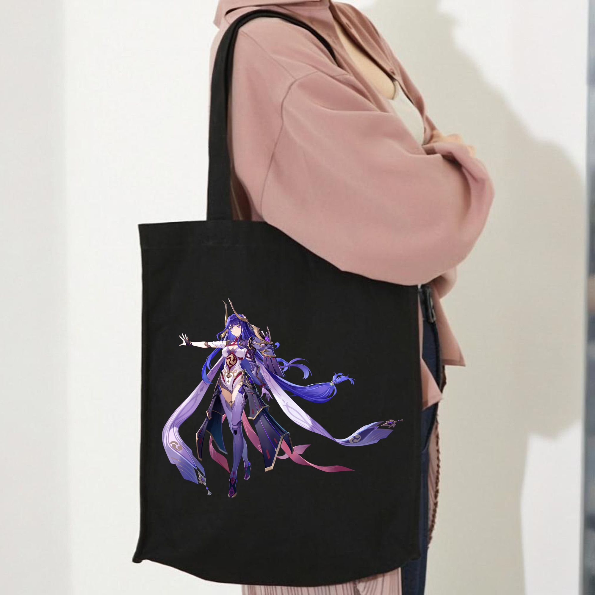 げんし神 雷電将軍 らいでんしょうぐん genshin Raiden Shogun 縦型キャンバス生地手提げバッグ　トートバッグ