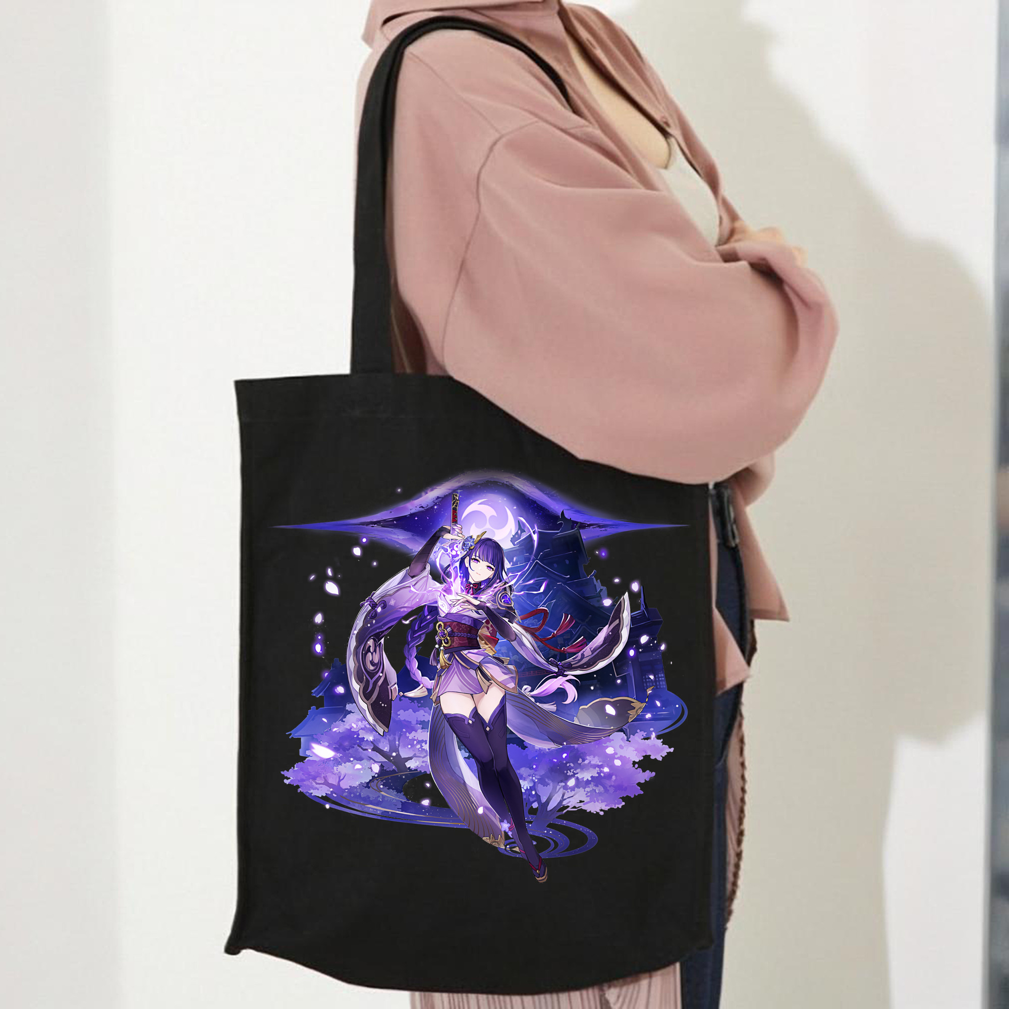 げんし神 雷電将軍 らいでんしょうぐん genshin Raiden Shogun 縦型キャンバス生地手提げバッグ　トートバッグ