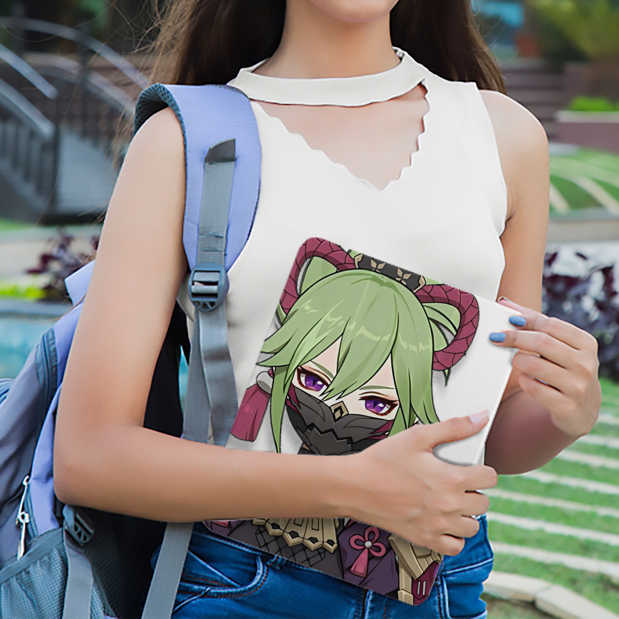げんし神  久岐忍 くき しのぶ genshin Kuki Shinobu IPad ケース ペン収納付き 三つ折りスタンド PUレザー×シリコン 対応機種9.5/10.5/10.9インチ