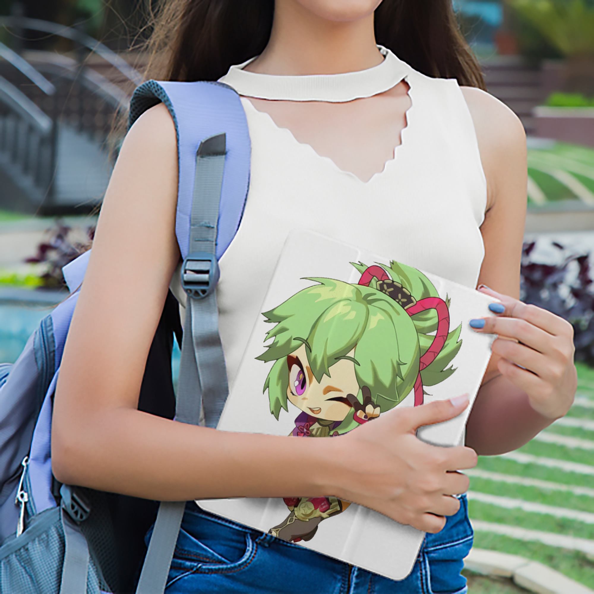 げんし神  久岐忍 くき しのぶ genshin Kuki Shinobu IPad ケース ペン収納付き 三つ折りスタンド PUレザー×シリコン 対応機種9.5/10.5/10.9インチ