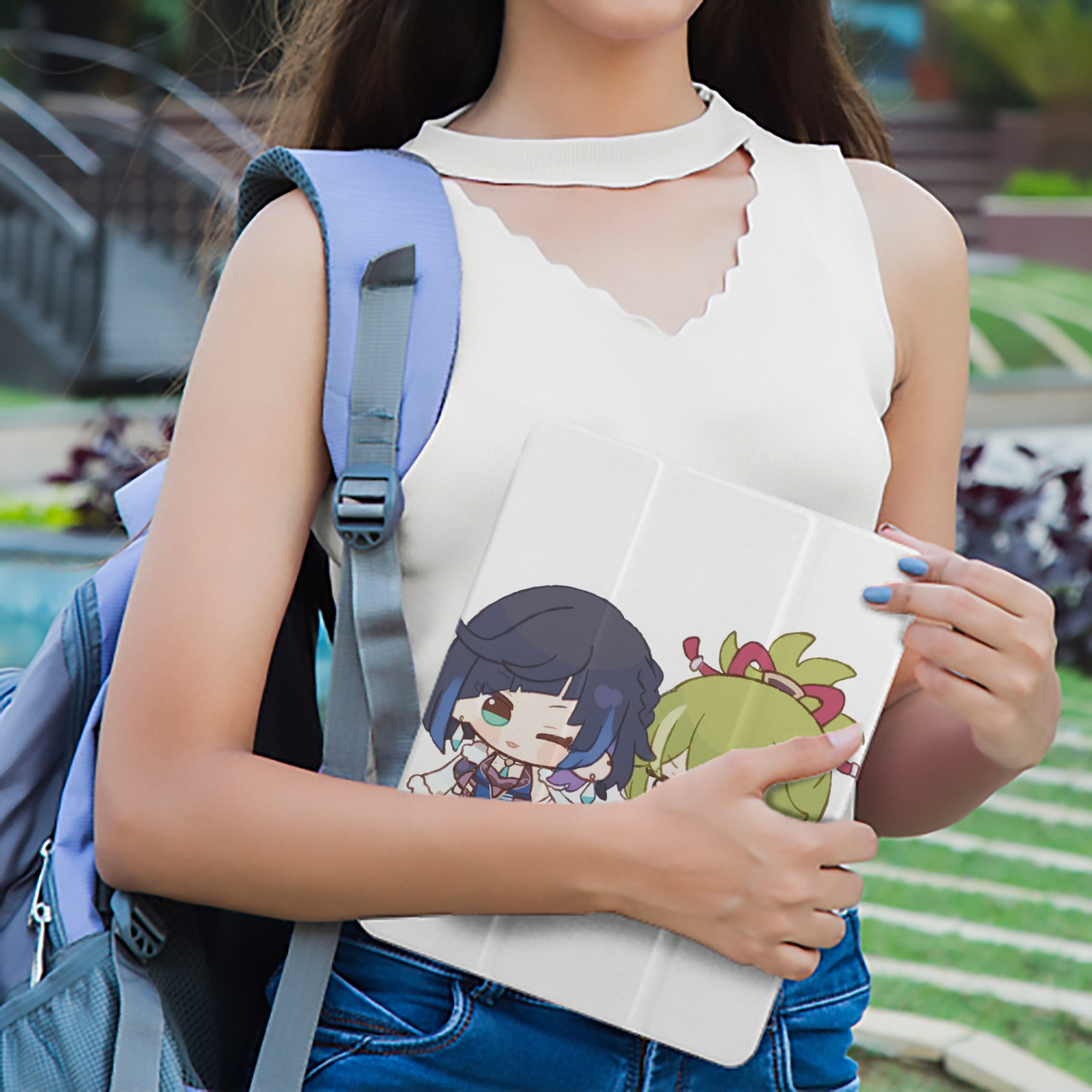げんし神  久岐忍 くき しのぶ genshin Kuki Shinobu IPad ケース ペン収納付き 三つ折りスタンド PUレザー×シリコン 対応機種9.5/10.5/10.9インチ