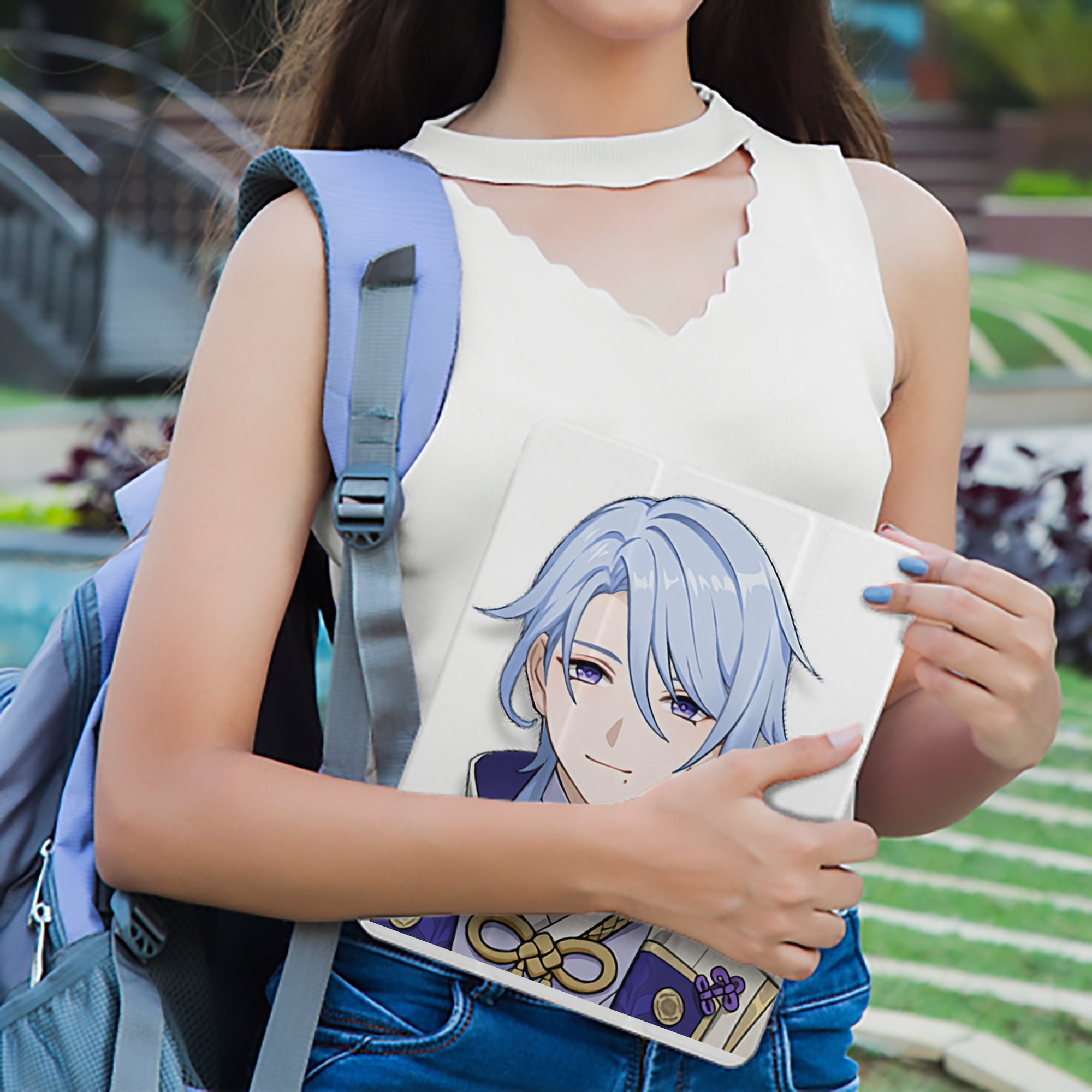 げんし神 神里綾人 かみさとあやと genshin Kamisato Ayato IPad ケース ペン収納付き 三つ折りスタンド PUレザー×シリコン 対応機種9.5/10.5/10.9インチ