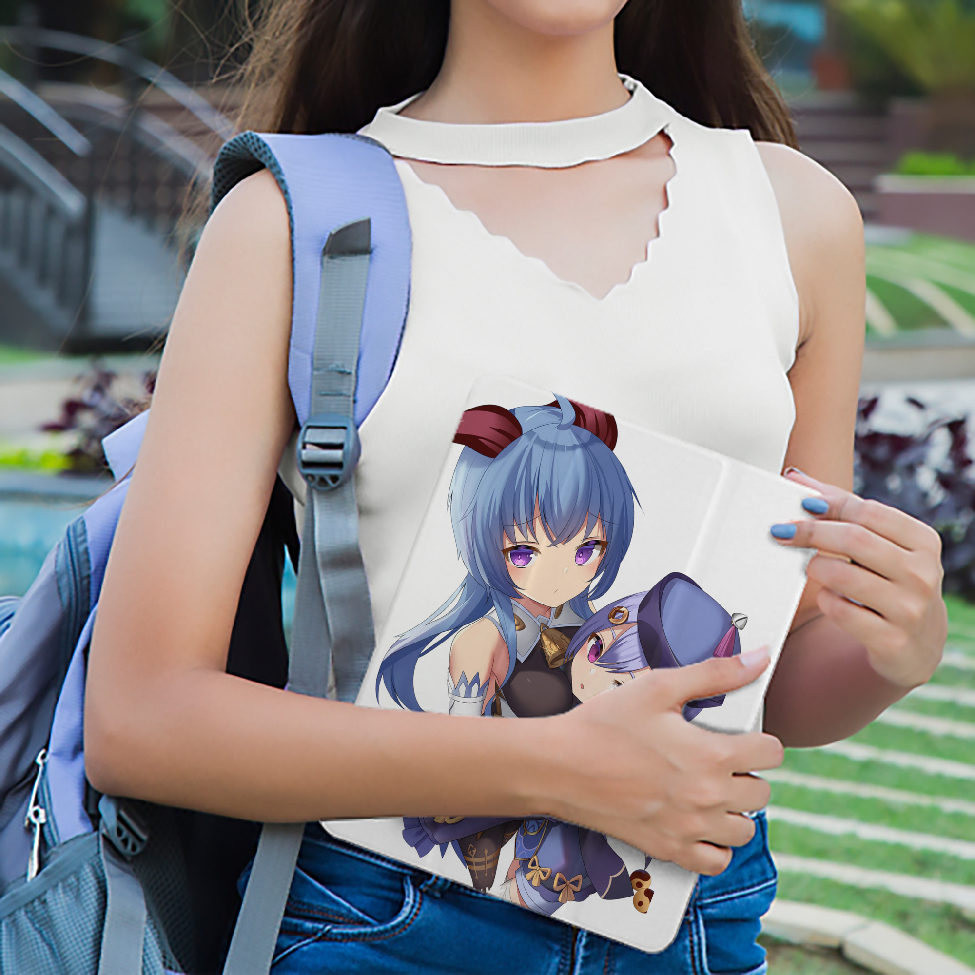 げんし神 甘雨 かんう genshin Ganyu IPad ケース ペン収納付き 三つ折りスタンド PUレザー×シリコン 対応機種9.5/10.5/10.9インチ