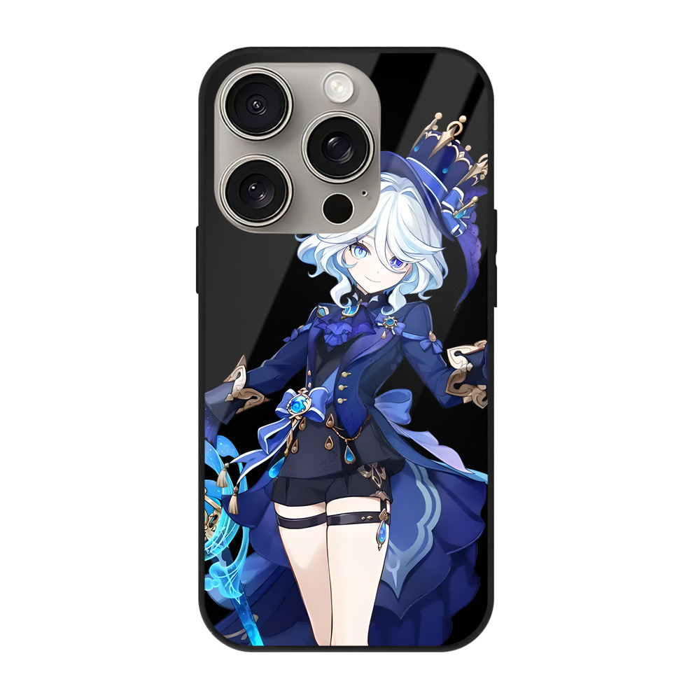 げんし神 フリーナ genshin Furina 【iPhone15Pro対応】スマホケース 耐衝撃＆黄変防止 背面ガラス