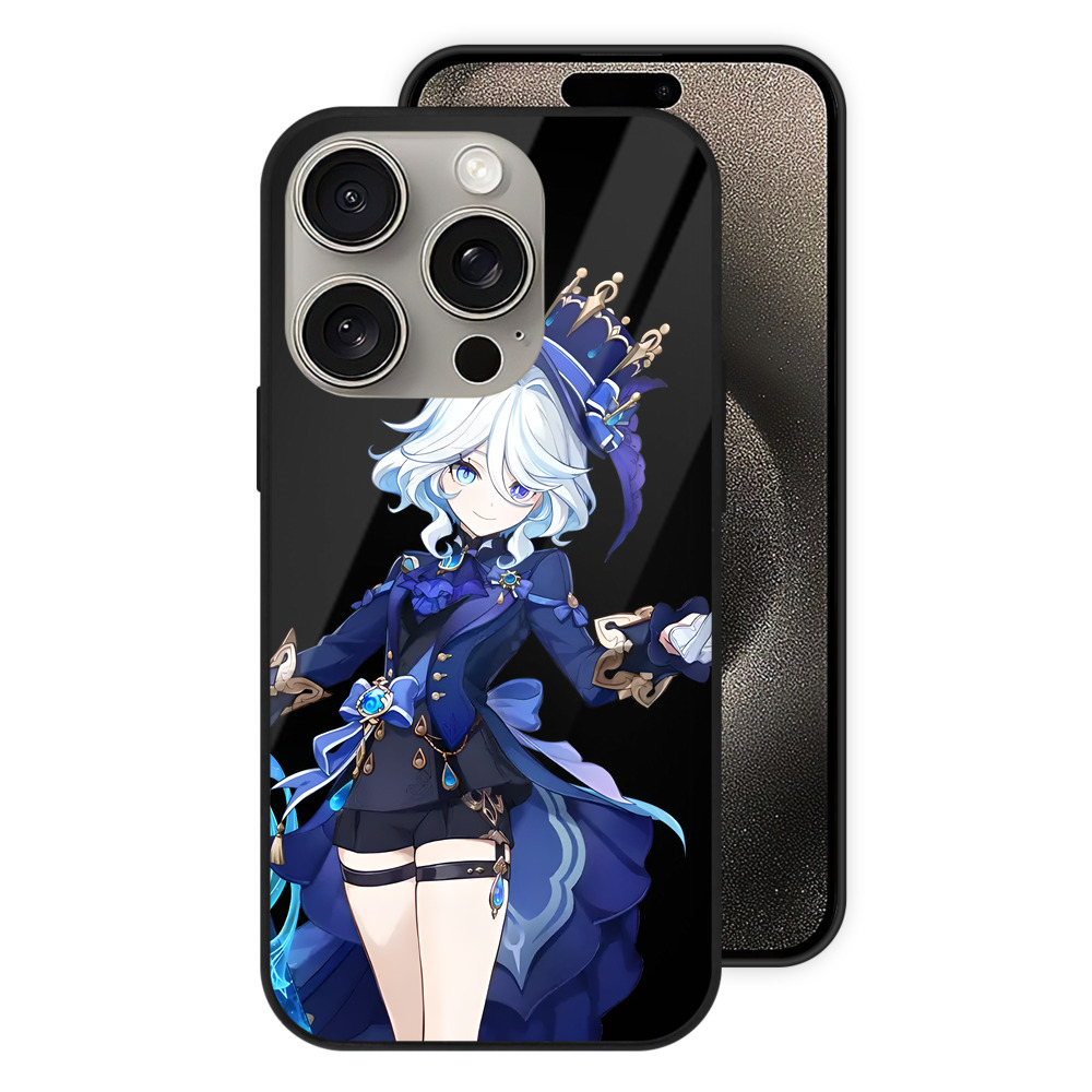 げんし神 フリーナ genshin Furina 【iPhone15Pro対応】スマホケース 耐衝撃＆黄変防止 背面ガラス