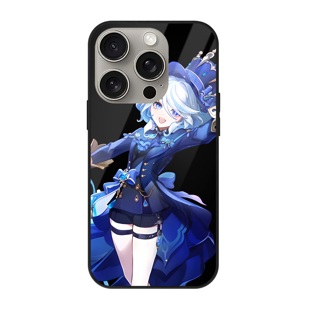 げんし神 フリーナ genshin Furina 【iPhone15Pro対応】スマホケース 耐衝撃＆黄変防止 背面ガラス