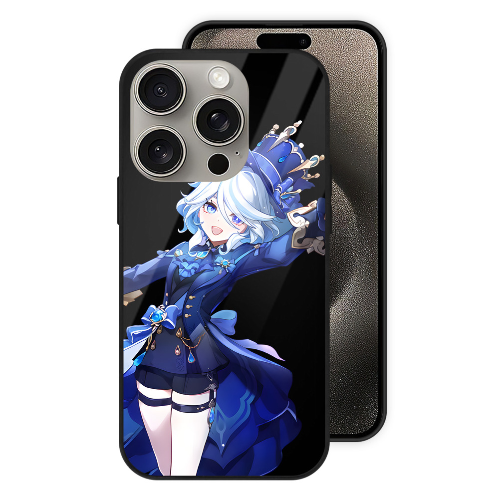 げんし神 フリーナ genshin Furina 【iPhone15Pro対応】スマホケース 耐衝撃＆黄変防止 背面ガラス