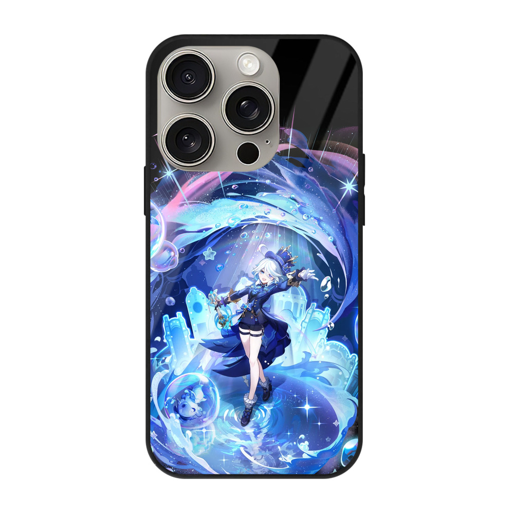 げんし神 フリーナ genshin Furina 【iPhone15Pro対応】スマホケース 耐衝撃＆黄変防止 背面ガラス