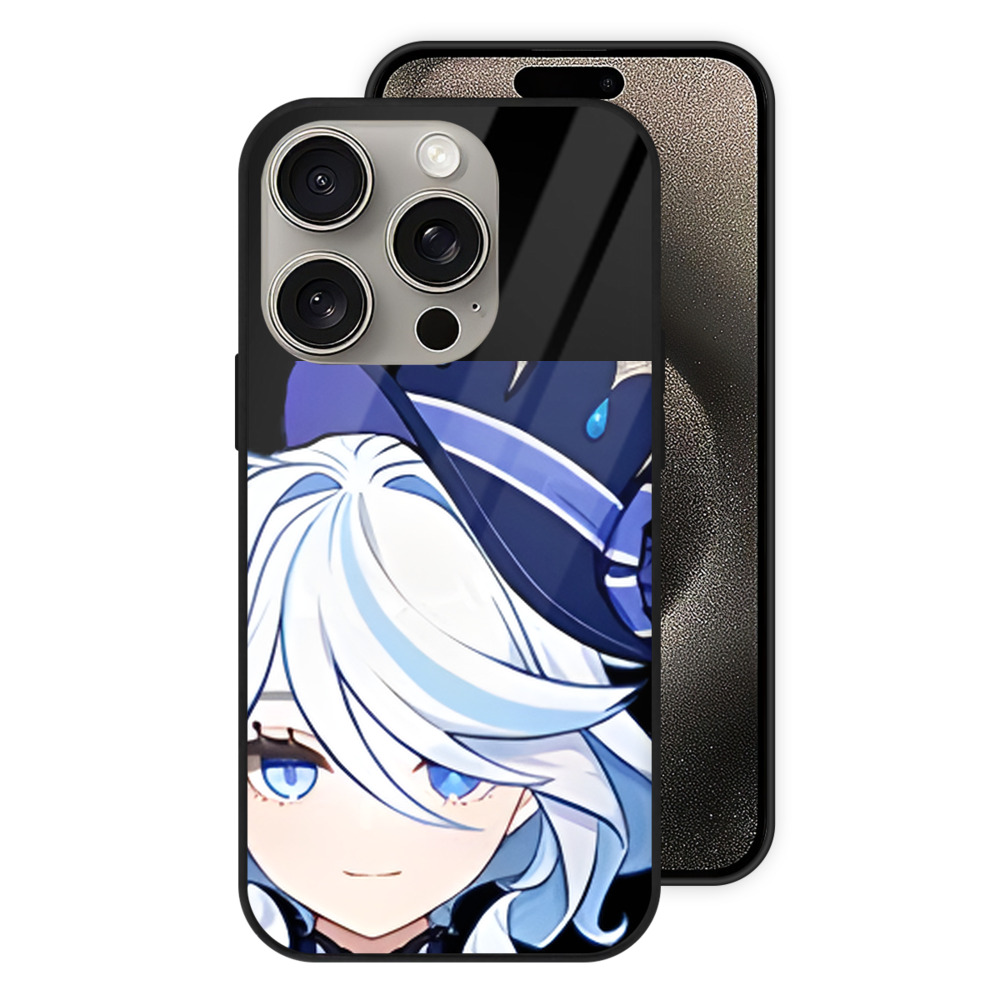 げんし神 フリーナ genshin Furina 【iPhone15Pro対応】スマホケース 耐衝撃＆黄変防止 背面ガラス