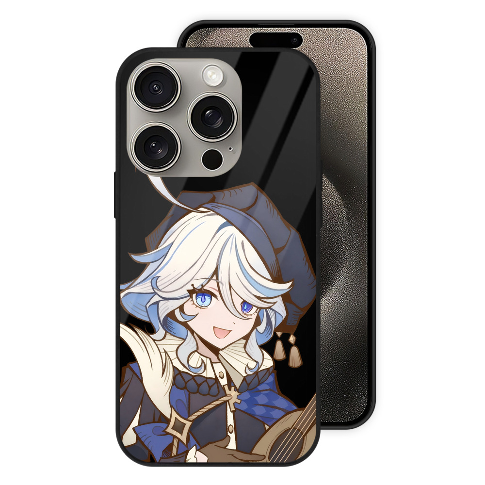 げんし神 フリーナ genshin Furina 【iPhone15Pro対応】スマホケース 耐衝撃＆黄変防止 背面ガラス