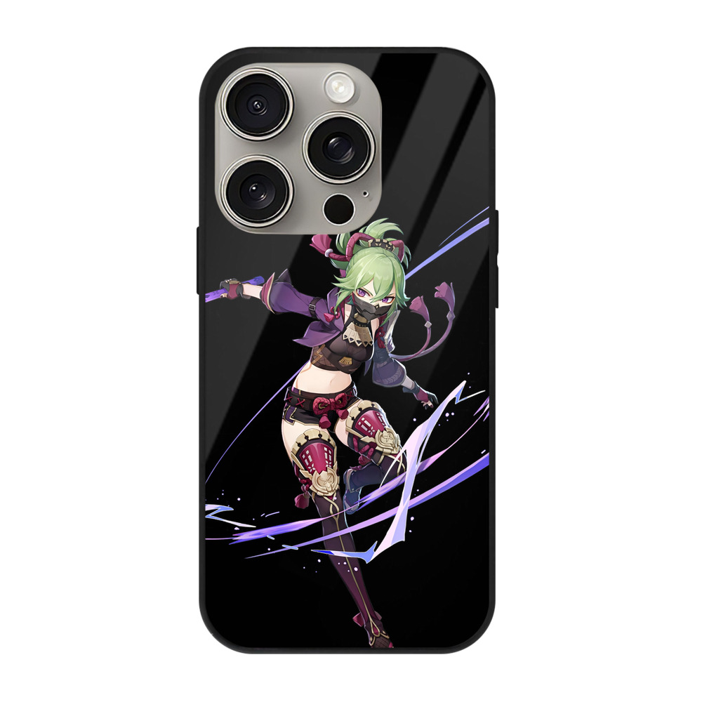 げんし神  久岐忍 くき しのぶ genshin Kuki Shinobu 【iPhone15Pro対応】スマホケース 耐衝撃＆黄変防止 背面ガラス