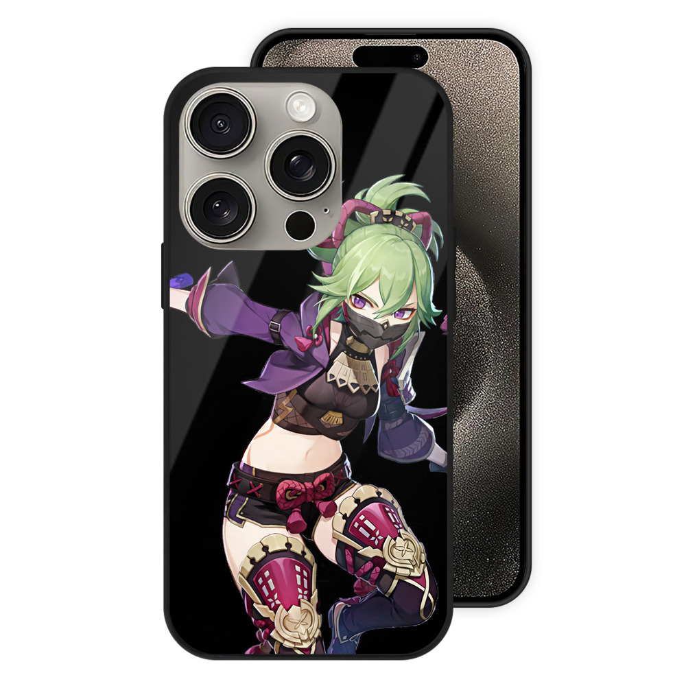 げんし神  久岐忍 くき しのぶ genshin Kuki Shinobu 【iPhone15Pro対応】スマホケース 耐衝撃＆黄変防止 背面ガラス