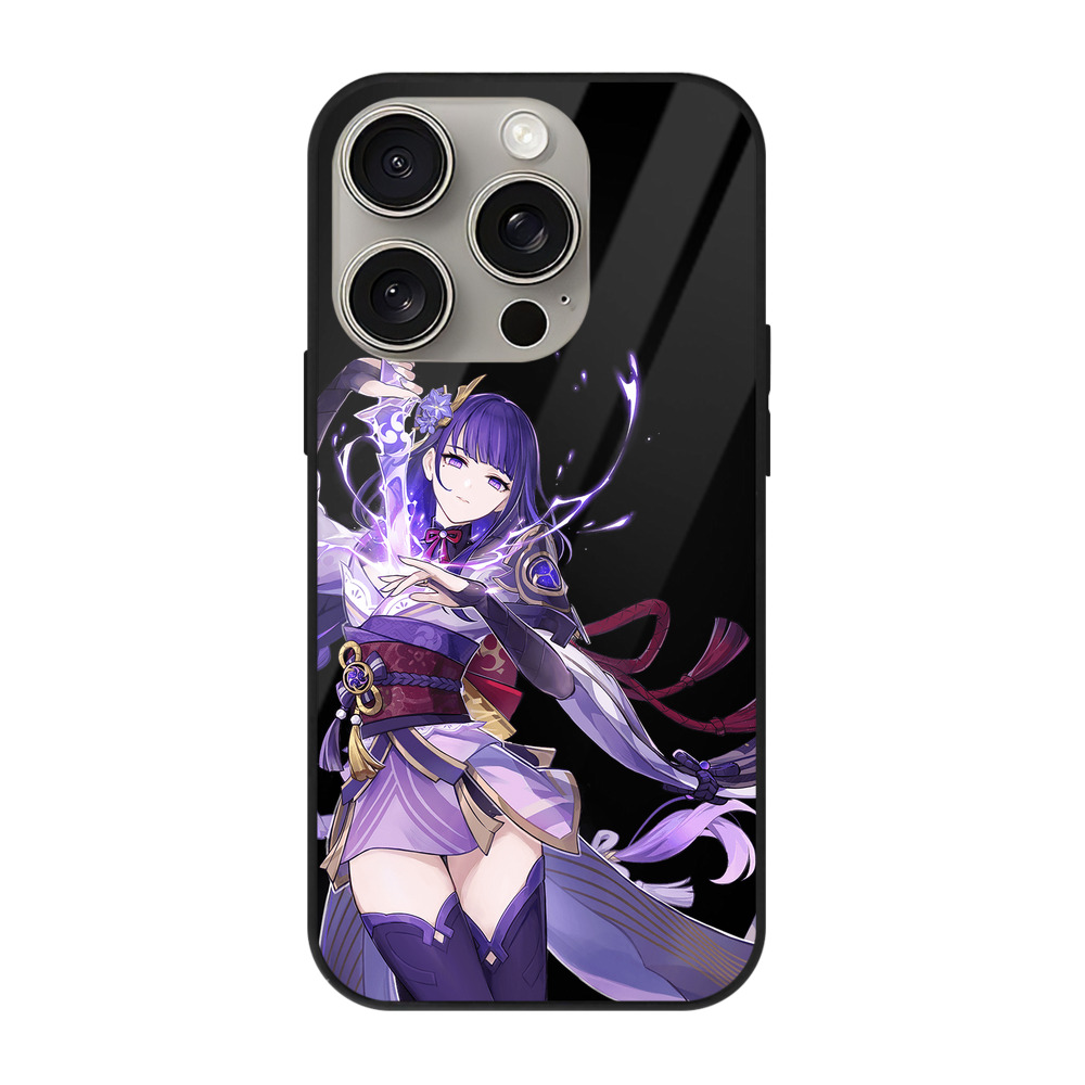げんし神 雷電将軍 らいでんしょうぐん genshin Raiden Shogun 【iPhone15Pro対応】スマホケース 耐衝撃＆黄変防止 背面ガラス