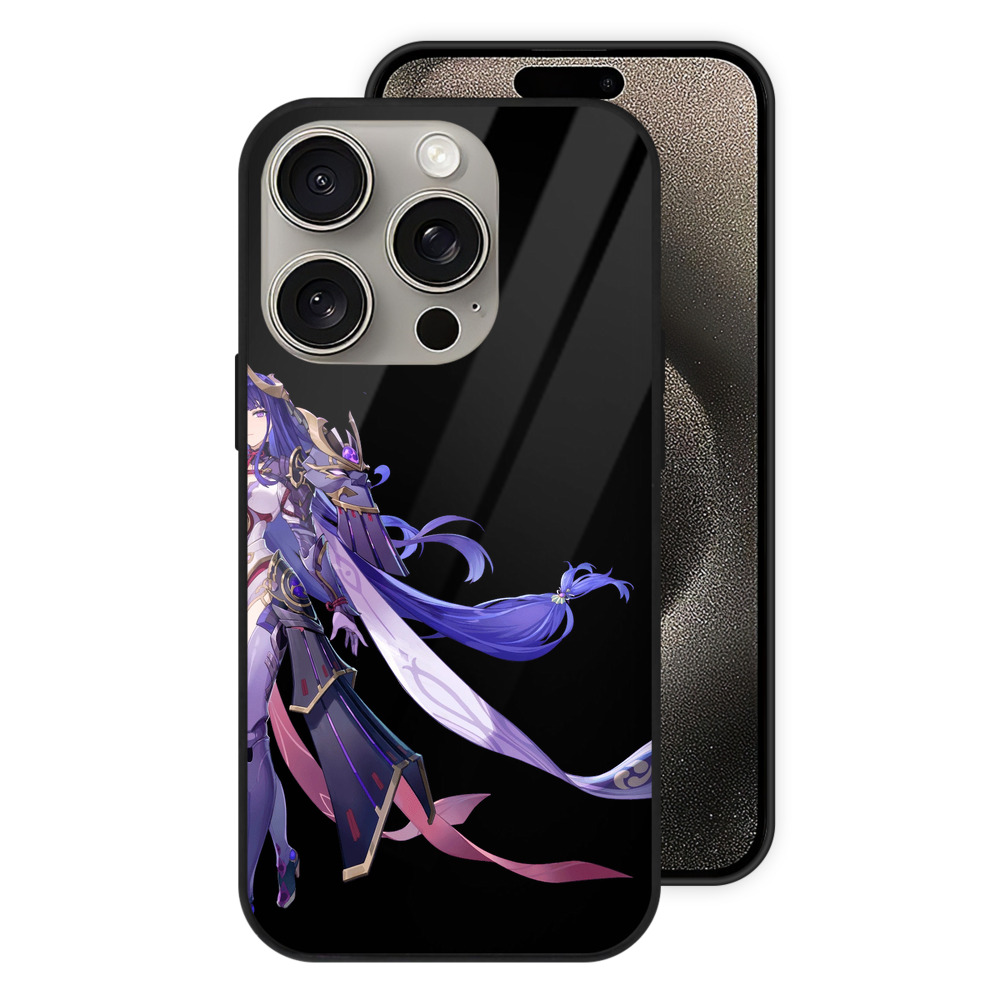 げんし神 雷電将軍 らいでんしょうぐん genshin Raiden Shogun 【iPhone15Pro対応】スマホケース 耐衝撃＆黄変防止 背面ガラス