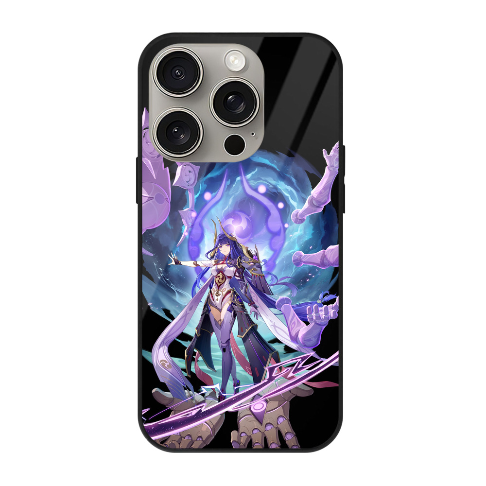 げんし神 雷電将軍 らいでんしょうぐん genshin Raiden Shogun 【iPhone15Pro対応】スマホケース 耐衝撃＆黄変防止 背面ガラス