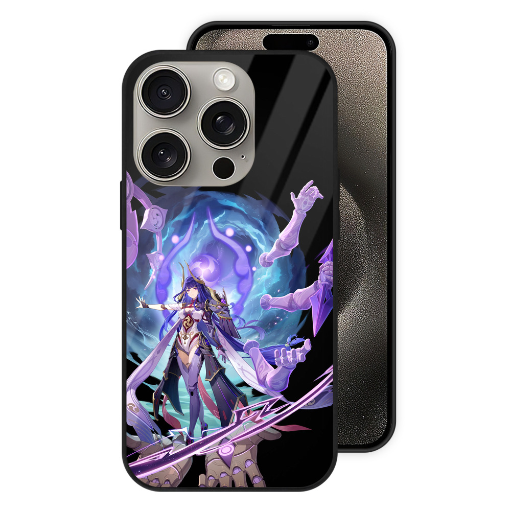 げんし神 雷電将軍 らいでんしょうぐん genshin Raiden Shogun 【iPhone15Pro対応】スマホケース 耐衝撃＆黄変防止 背面ガラス