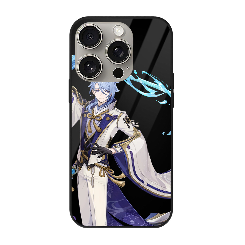 げんし神 神里綾人 かみさとあやと genshin Kamisato Ayato 【iPhone15Pro対応】スマホケース 耐衝撃＆黄変防止 背面ガラス