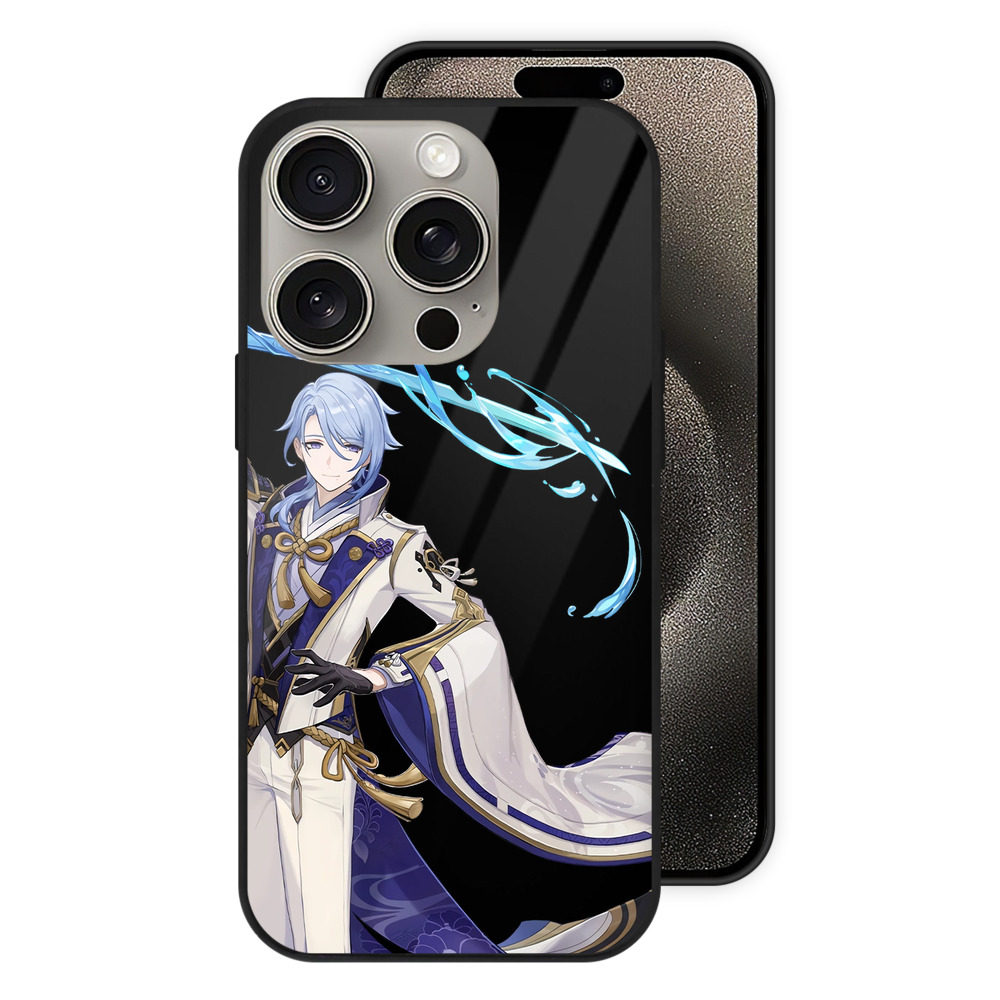 げんし神 神里綾人 かみさとあやと genshin Kamisato Ayato 【iPhone15Pro対応】スマホケース 耐衝撃＆黄変防止 背面ガラス