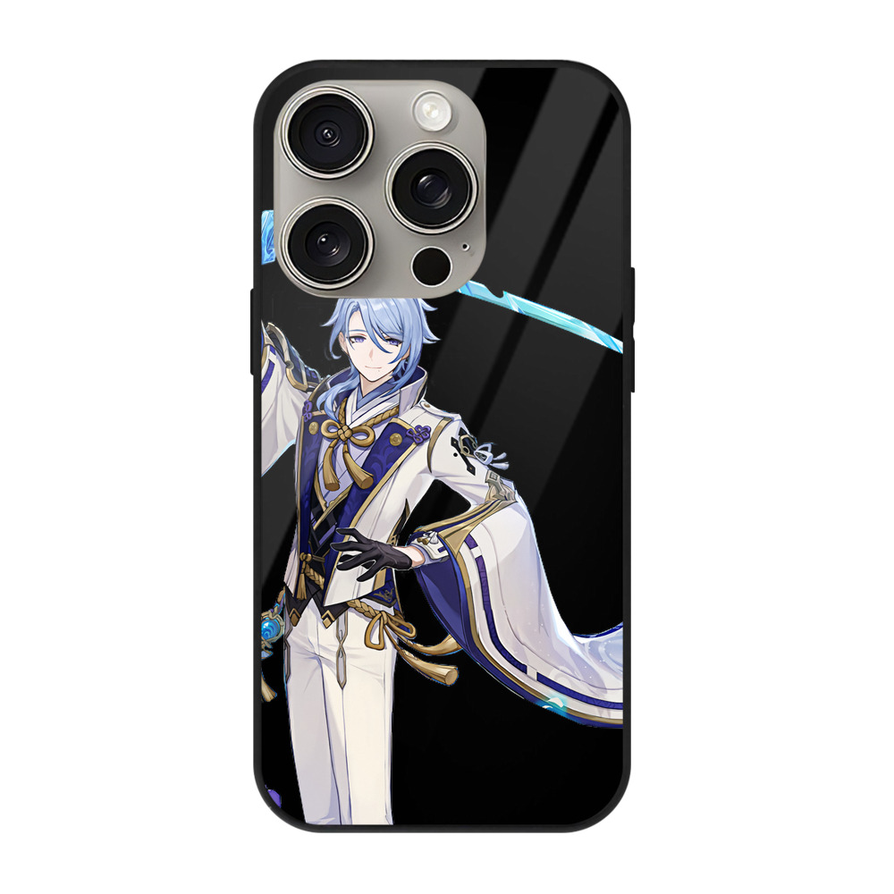 げんし神 神里綾人 かみさとあやと genshin Kamisato Ayato 【iPhone15Pro対応】スマホケース 耐衝撃＆黄変防止 背面ガラス
