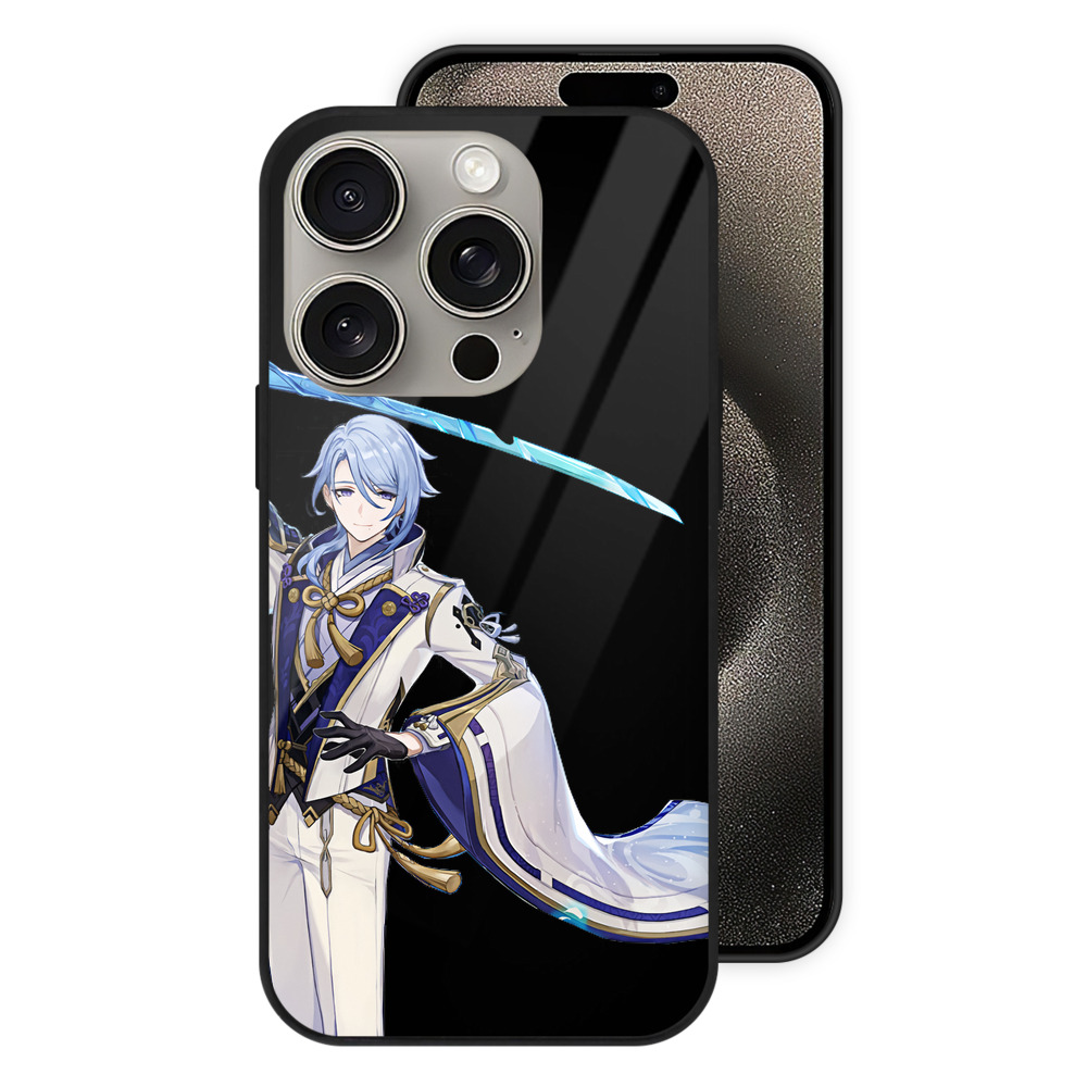 げんし神 神里綾人 かみさとあやと genshin Kamisato Ayato 【iPhone15Pro対応】スマホケース 耐衝撃＆黄変防止 背面ガラス