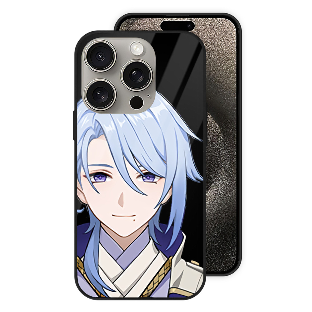 げんし神 神里綾人 かみさとあやと genshin Kamisato Ayato 【iPhone15Pro対応】スマホケース 耐衝撃＆黄変防止 背面ガラス