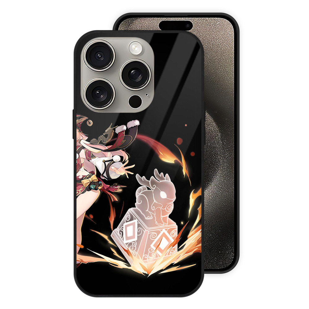 げんし神 ヤンフェイ genshin Yanfei 【iPhone15Pro対応】スマホケース 耐衝撃＆黄変防止 背面ガラス