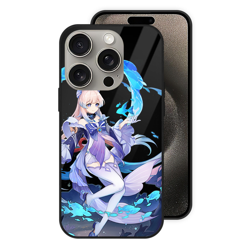 げんし神 珊瑚宮心海 サンゴノミヤ・ココミ genshin Sangonomiya Kokomi 【iPhone15Pro対応】スマホケース 耐衝撃＆黄変防止 背面ガラス