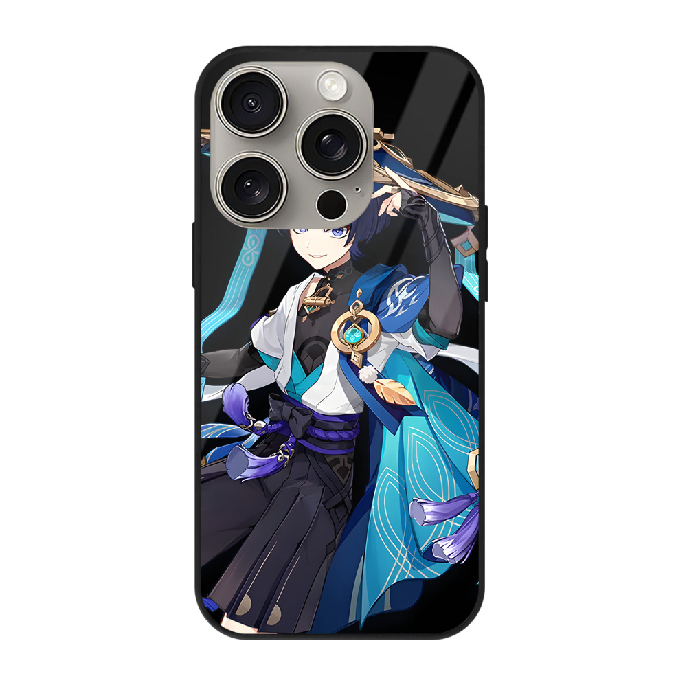 げんし神 さんペい genshin Sanpei 【iPhone15Pro対応】スマホケース 耐衝撃＆黄変防止 背面ガラス