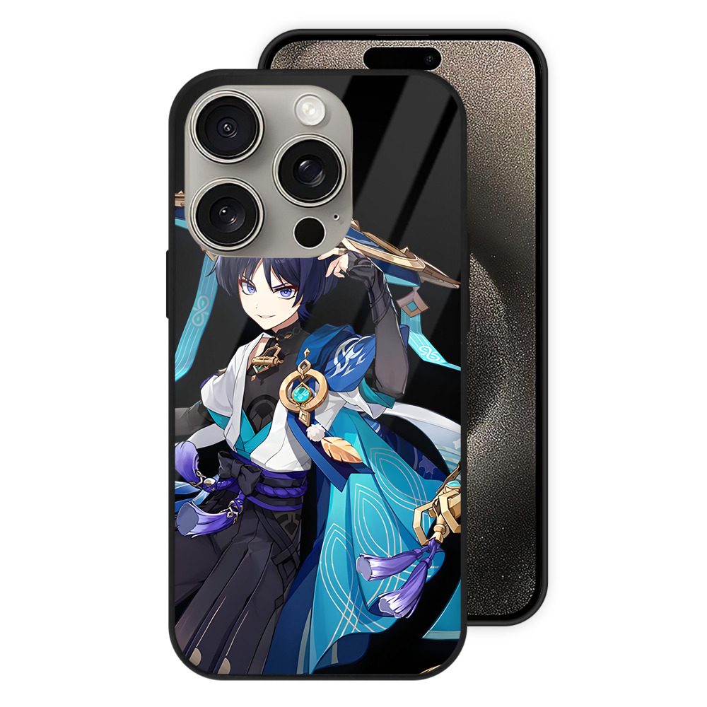 げんし神 さんペい genshin Sanpei 【iPhone15Pro対応】スマホケース 耐衝撃＆黄変防止 背面ガラス