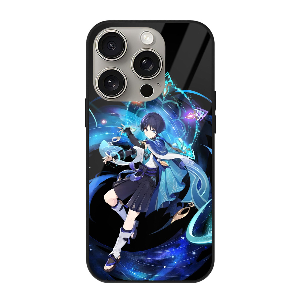 げんし神 さんペい genshin Sanpei 【iPhone15Pro対応】スマホケース 耐衝撃＆黄変防止 背面ガラス