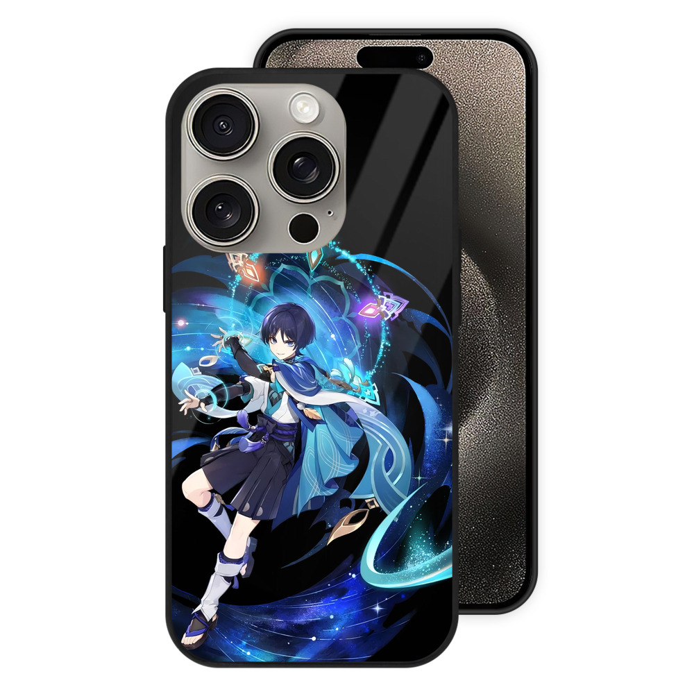 げんし神 さんペい genshin Sanpei 【iPhone15Pro対応】スマホケース 耐衝撃＆黄変防止 背面ガラス