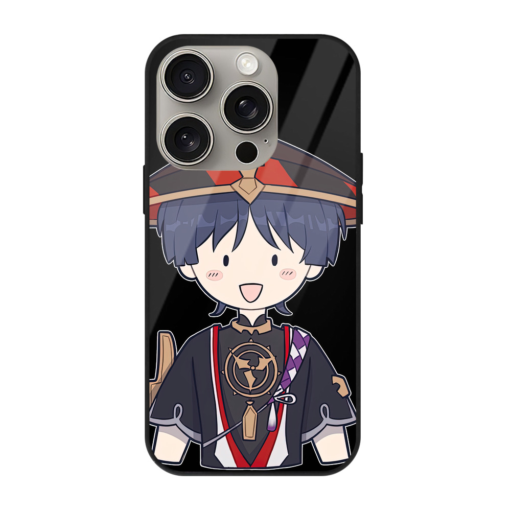 げんし神 さんペい genshin Sanpei 【iPhone15Pro対応】スマホケース 耐衝撃＆黄変防止 背面ガラス