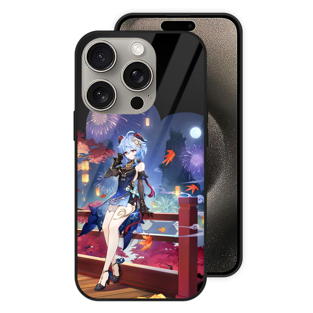 げんし神 甘雨 かんう genshin Ganyu 【iPhone15Pro対応】スマホケース 耐衝撃＆黄変防止 背面ガラス