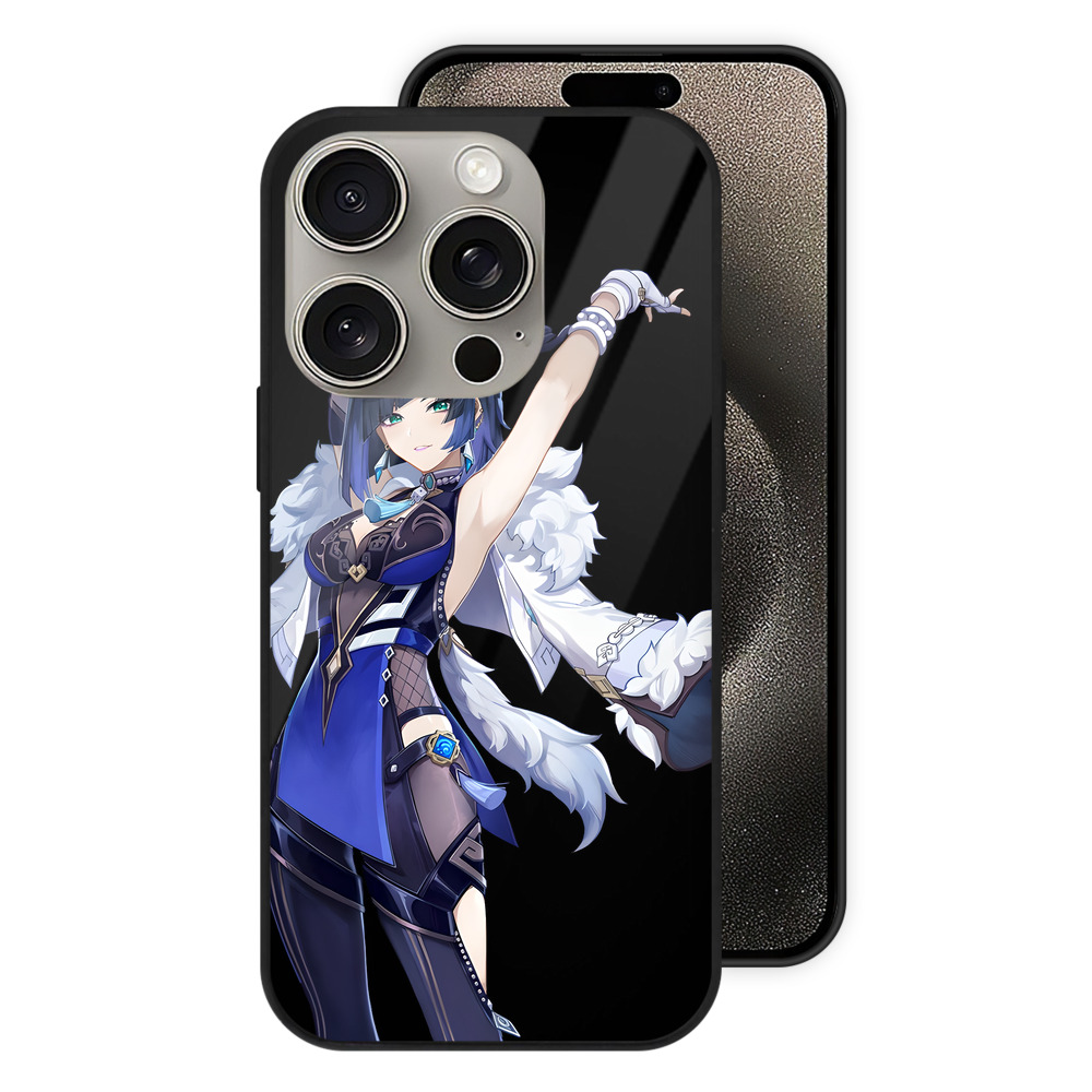 げんし神 夜兰 やらん genshin Yaran 【iPhone15Pro対応】スマホケース 耐衝撃＆黄変防止 背面ガラス