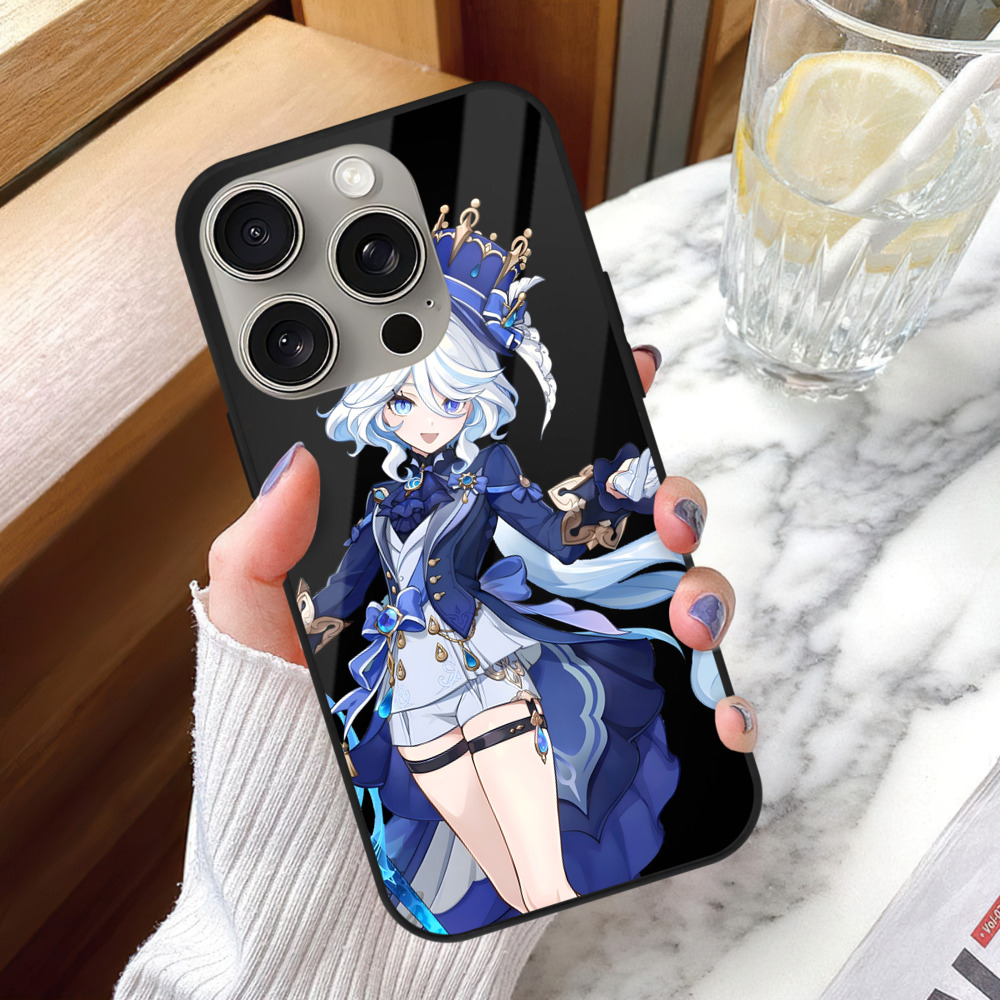 げんし神 フリーナ genshin Furina 【iPhone15Pro対応】スマホケース 耐衝撃＆黄変防止 背面ガラス