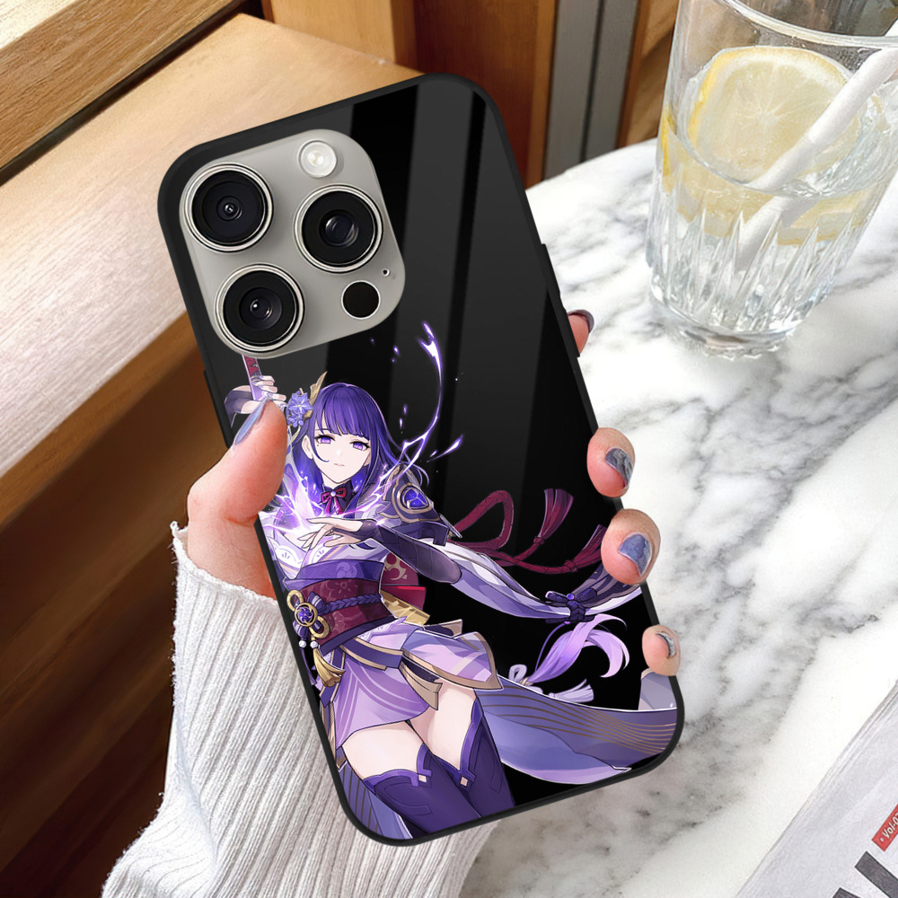 げんし神 雷電将軍 らいでんしょうぐん genshin Raiden Shogun 【iPhone15Pro対応】スマホケース 耐衝撃＆黄変防止 背面ガラス