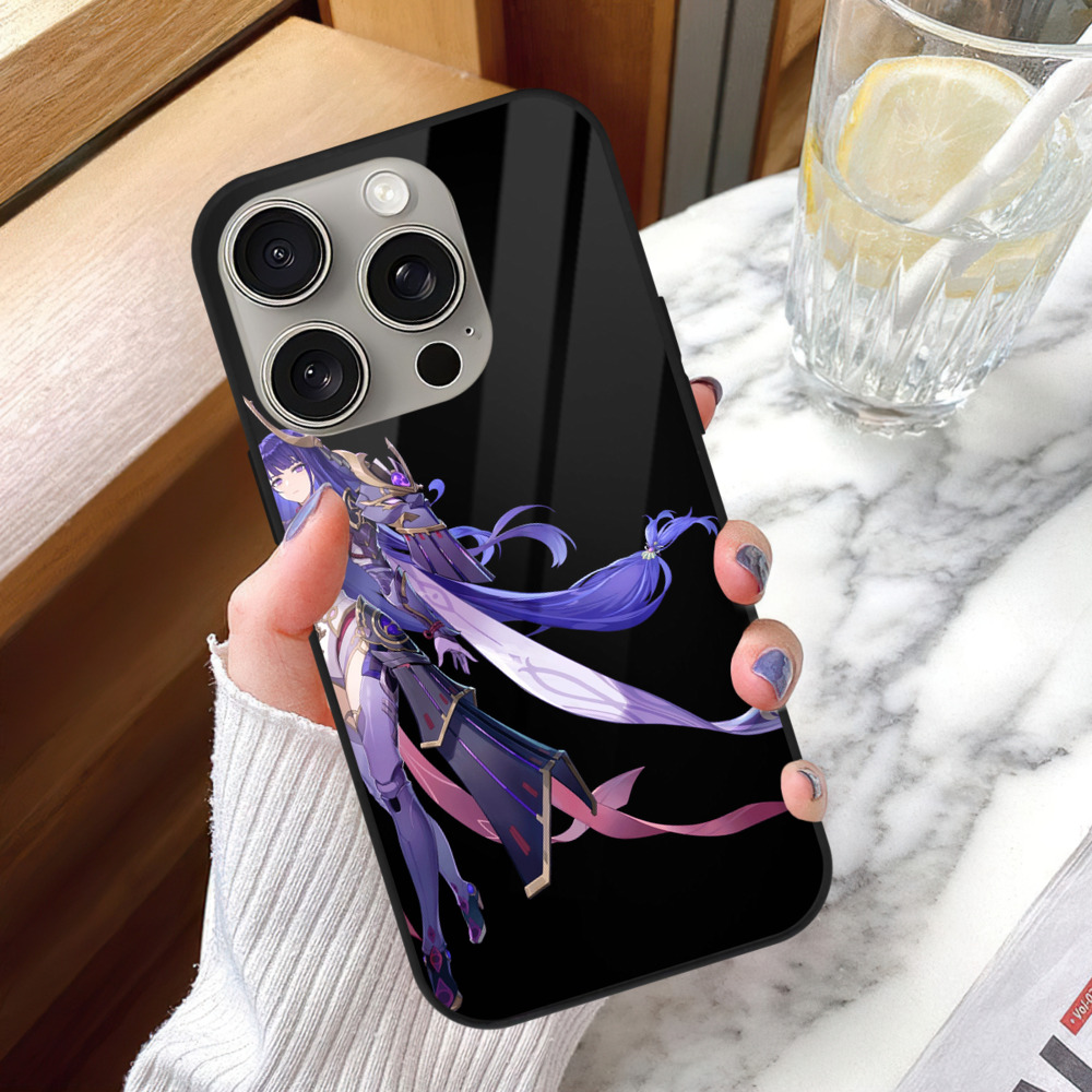 げんし神 雷電将軍 らいでんしょうぐん genshin Raiden Shogun 【iPhone15Pro対応】スマホケース 耐衝撃＆黄変防止 背面ガラス